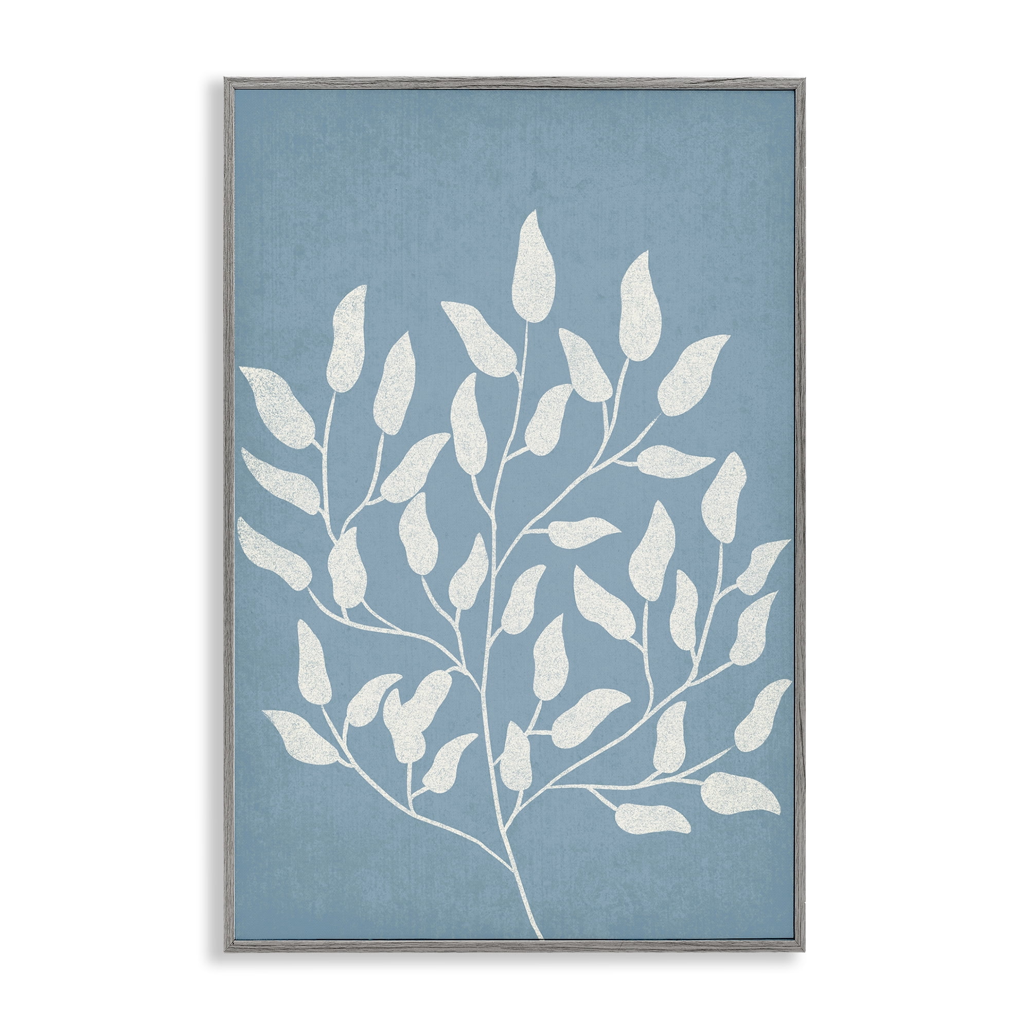 Stupell Industries Leaf Impressions on Blue Plants & Flowers Painting Gray Framed Art Print Wall Art, 16 x 24