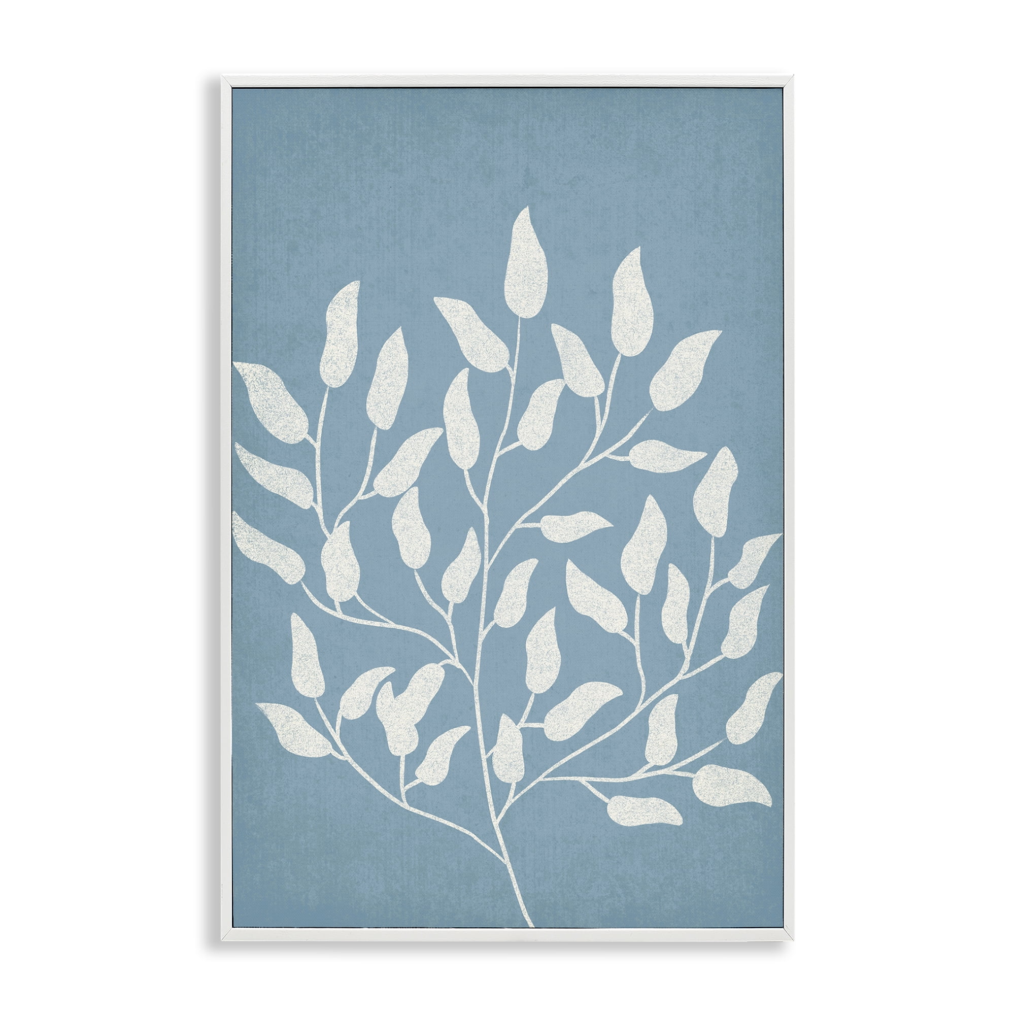 Stupell Industries Leaf Impressions on Blue Plants & Flowers Painting White Framed Art Print Wall Art, 16 x 24