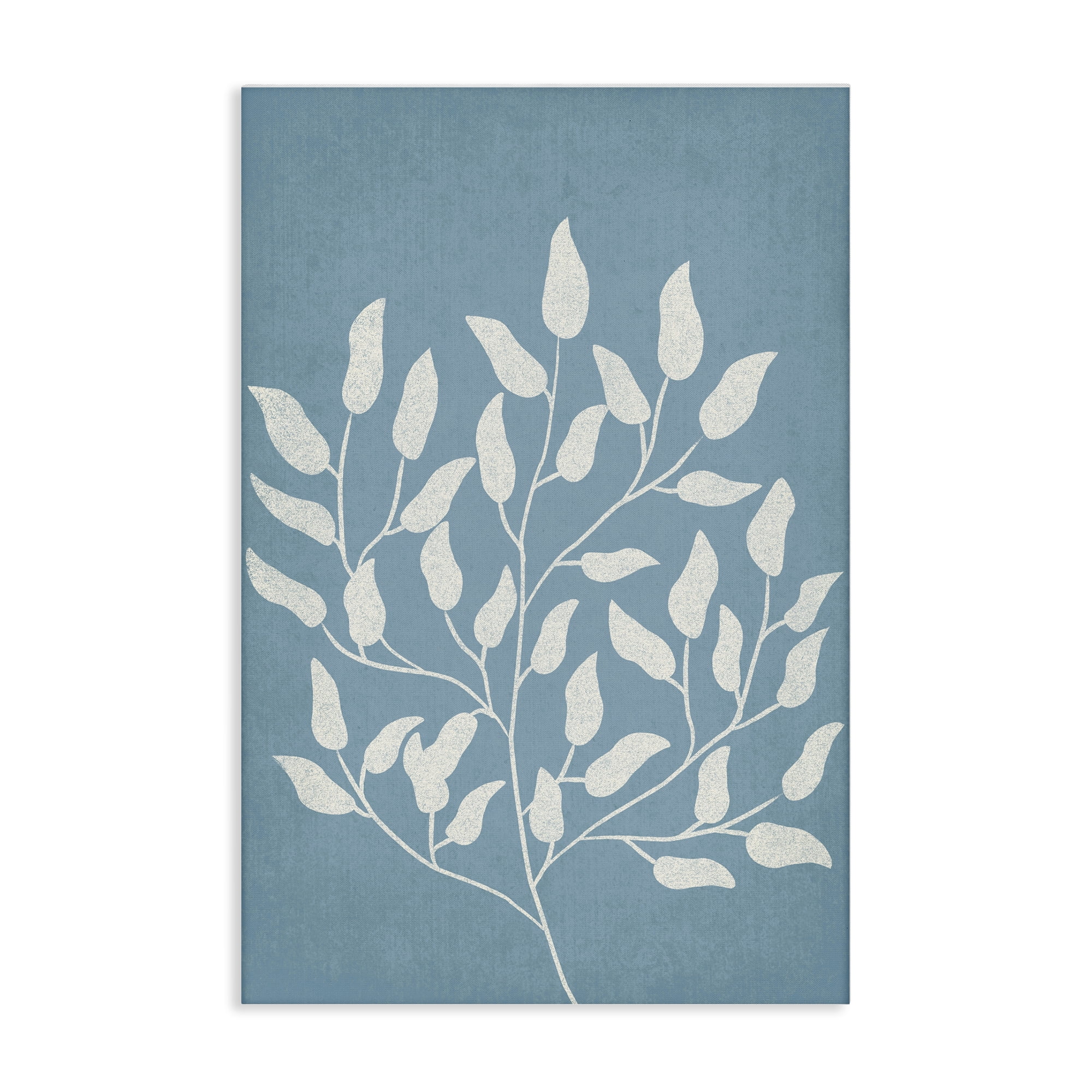 Stupell Industries Leaf Impressions on Blue Plants & Flowers Painting Wrapped Canvas Art Print Wall Art, 24 x 36