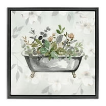 Stupell Industries Leaf Patterned Bath Typography Painting Black Floater Framed Canvas Art Print Wall Art, 18 x 18