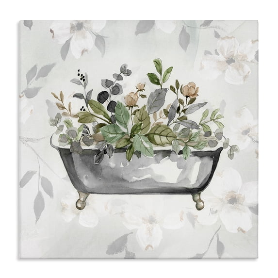 Stupell Industries French Country Leaf Patterned Bath Canvas Art, 36 x 36, by Nan