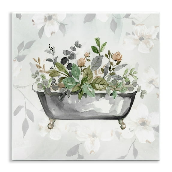 Stupell Industries Leaf Patterned Bath Typography Painting Unframed Art Print Wall Art, 12 x 12