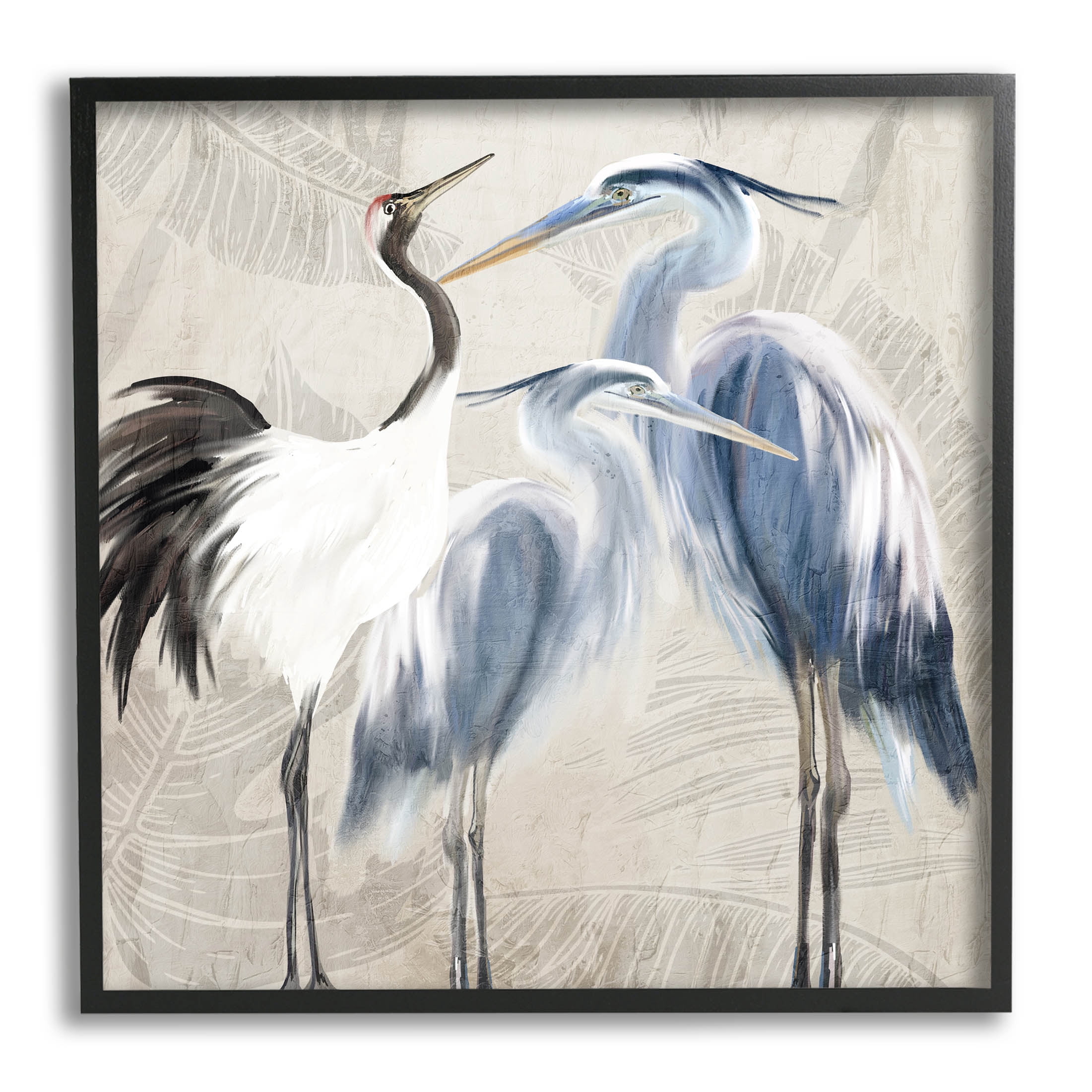 Stupell Industries Leaf Patterned Crane Heron Birds Graphic Art Black Framed Art Print Wall Art, Design by Kim Allen