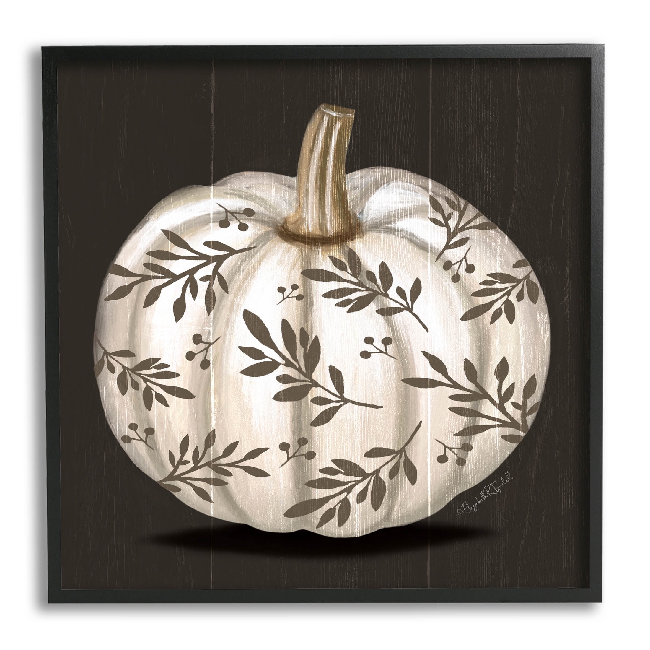 Stupell Industries Leaf Patterned Fall Pumpkin Graphic Art Black Framed Art Print Wall Art, Design by Elizabeth Tyndall