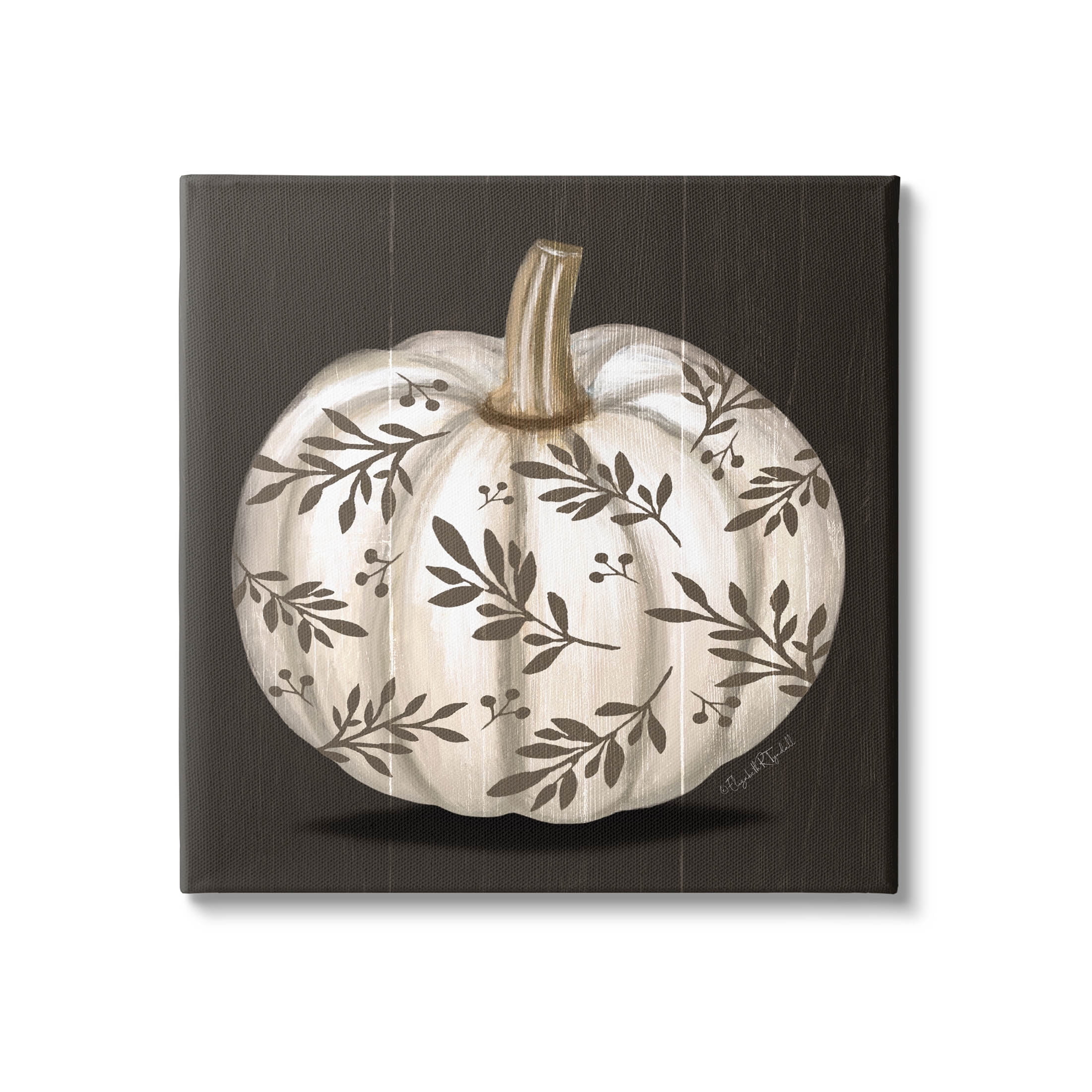 17" Square Beige and Brown Leaf Pattern Pumpkin Canvas Art