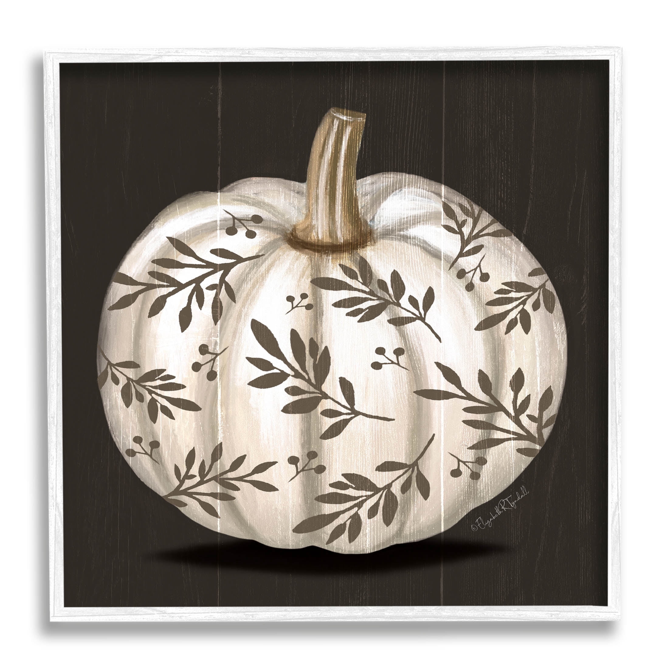 Stupell Industries Leaf Patterned Fall Pumpkin Graphic Art White Framed Art Print Wall Art, Design by Elizabeth Tyndall