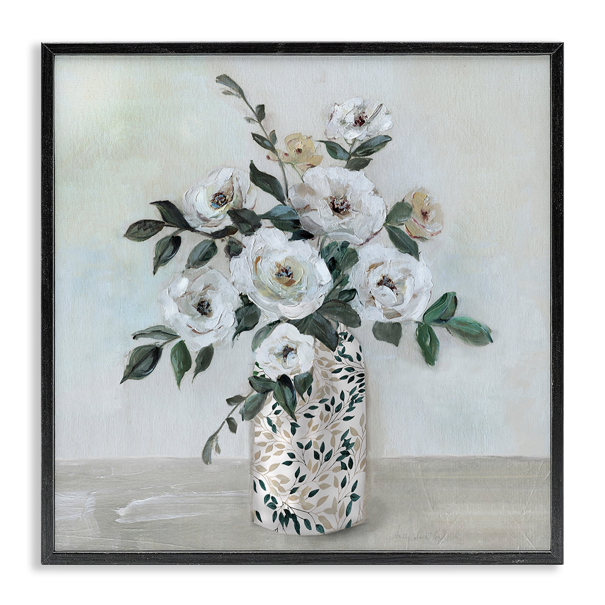 Stupell Industries Leaf Patterned Flower Vase Black Framed Giclee Art, design by Sally Swatland