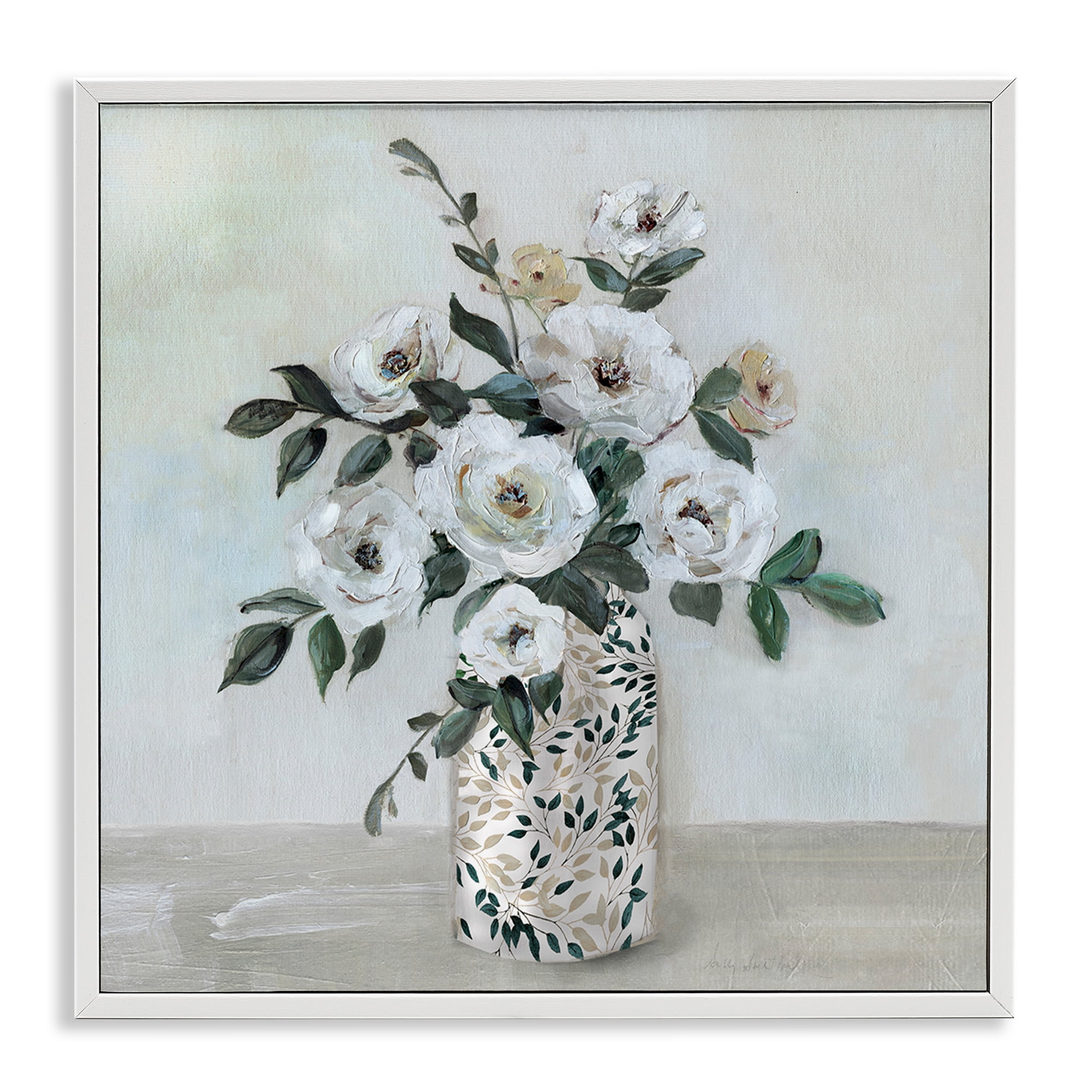 Stupell Industries Leaf Patterned Flower Vase White Framed Giclee Art, design by Sally Swatland