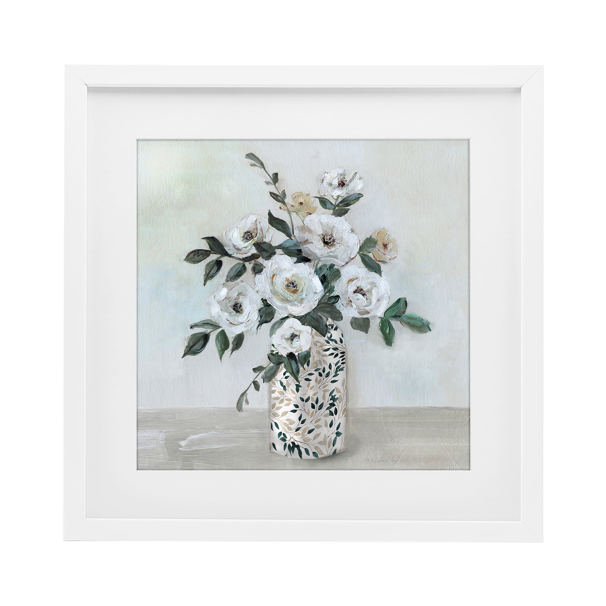 Stupell Industries Leaf Patterned Flower Vase White Framed Print Under Glass, design by Sally Swatland
