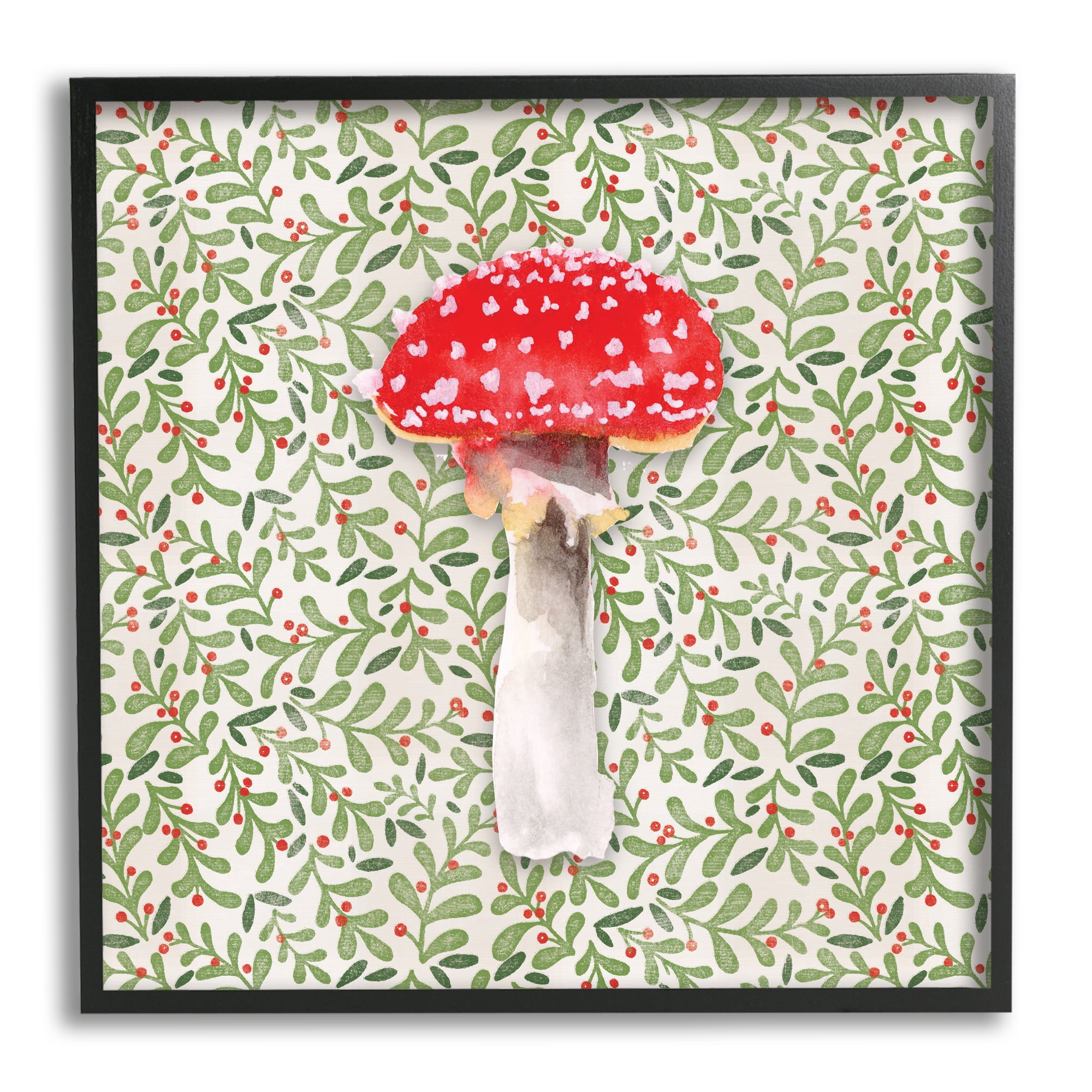 Stupell Industries Leaf Patterned Mushroom Botanical & Floral Painting Black Framed Art Print Wall Art, 24 x 24
