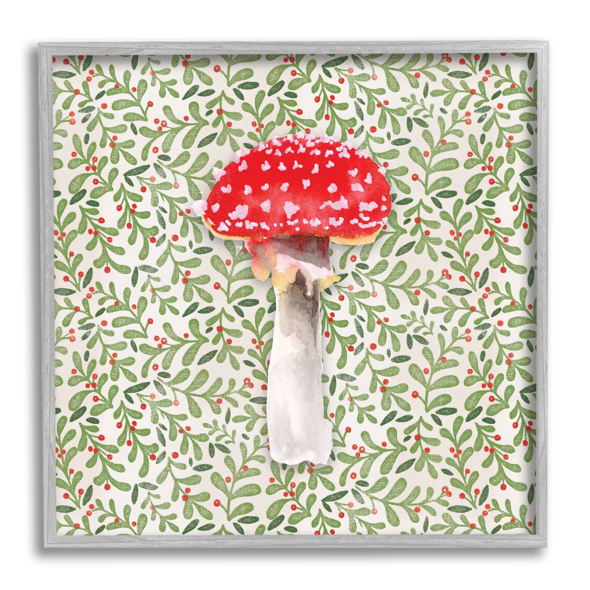 Stupell Industries Leaf Patterned Mushroom Botanical & Floral Painting Gray Framed Art Print Wall Art, 24 x 24