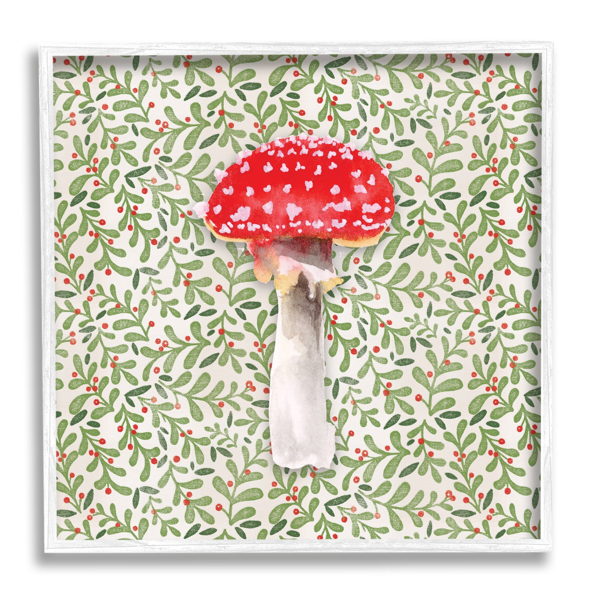 Stupell Industries Leaf Patterned Mushroom Botanical & Floral Painting White Framed Art Print Wall Art, 24 x 24