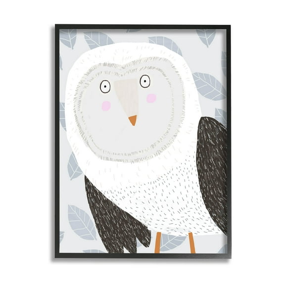 Stupell Industries Leaf Patterned Owl Bird Graphic Art Black Framed Art Print Wall Art, Design by Carla Daly