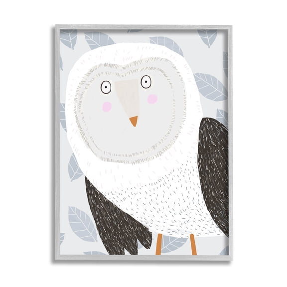 Stupell Industries Leaf Patterned Owl Bird Graphic Art Gray Framed Art Print Wall Art, Design by Carla Daly