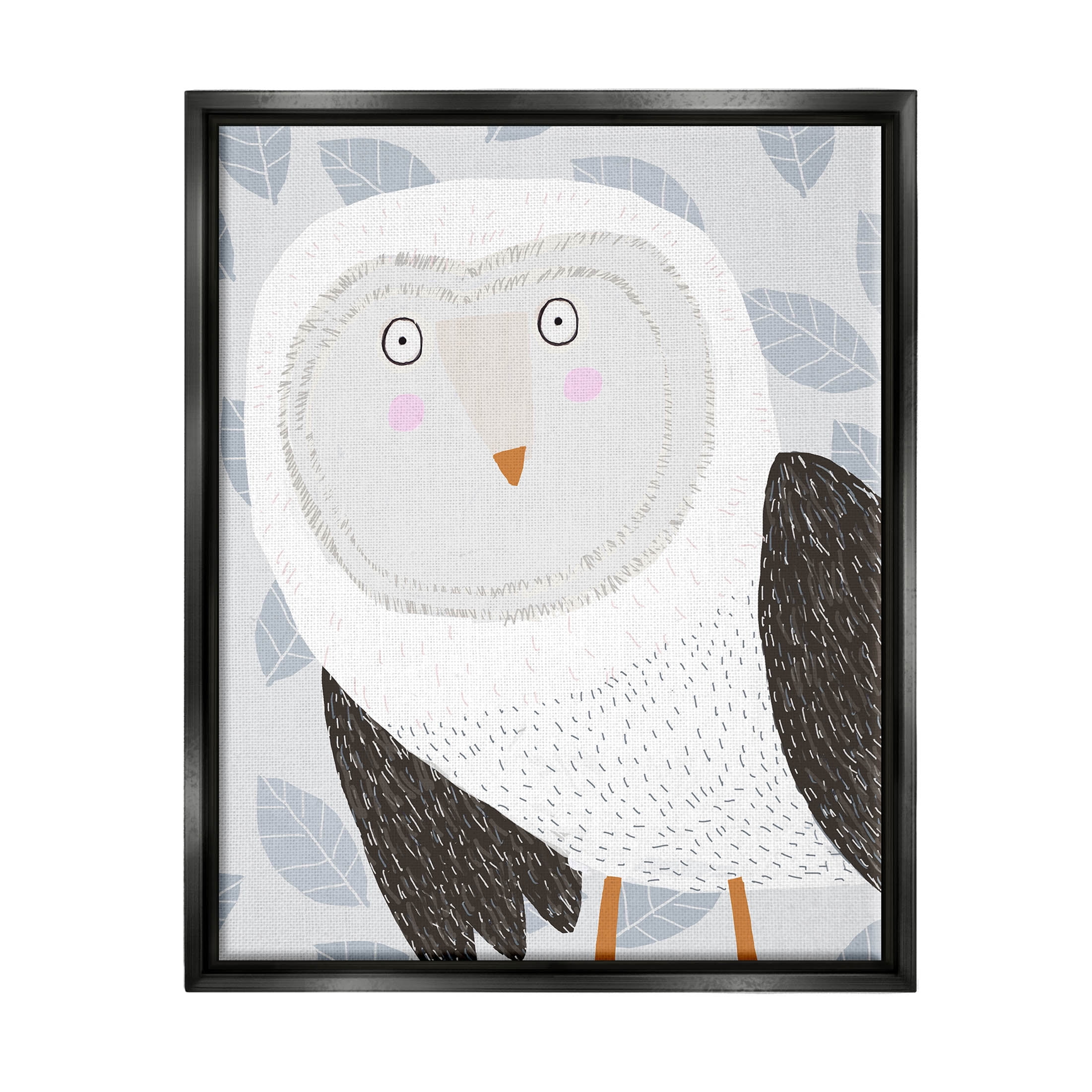 Stupell Industries Leaf Patterned Owl Bird Graphic Art Jet Black Floating Framed Canvas Print Wall Art, Design by Carla Daly