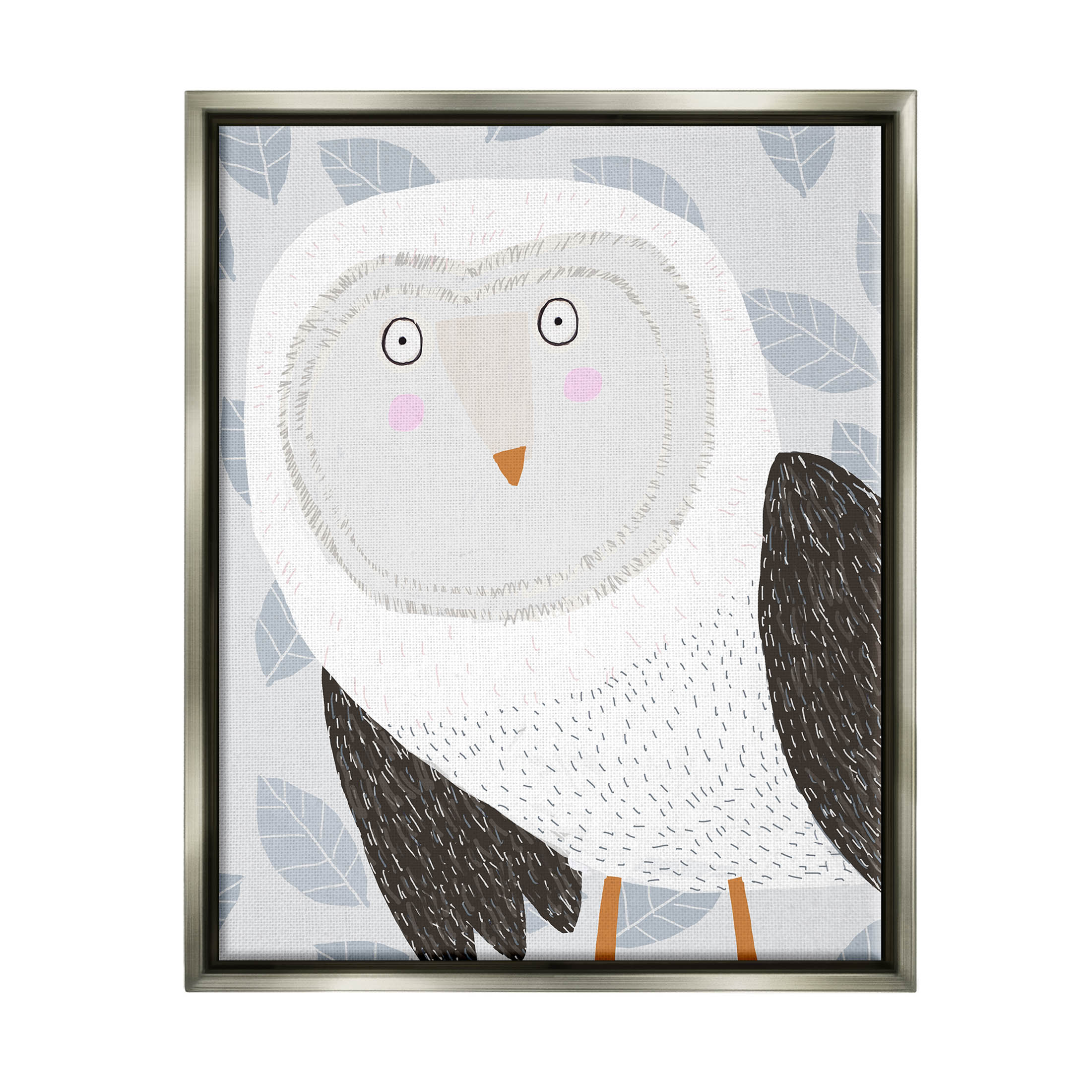Stupell Industries Leaf Patterned Owl Bird Graphic Art Luster Gray Floating Framed Canvas Print Wall Art, Design by Carla Daly