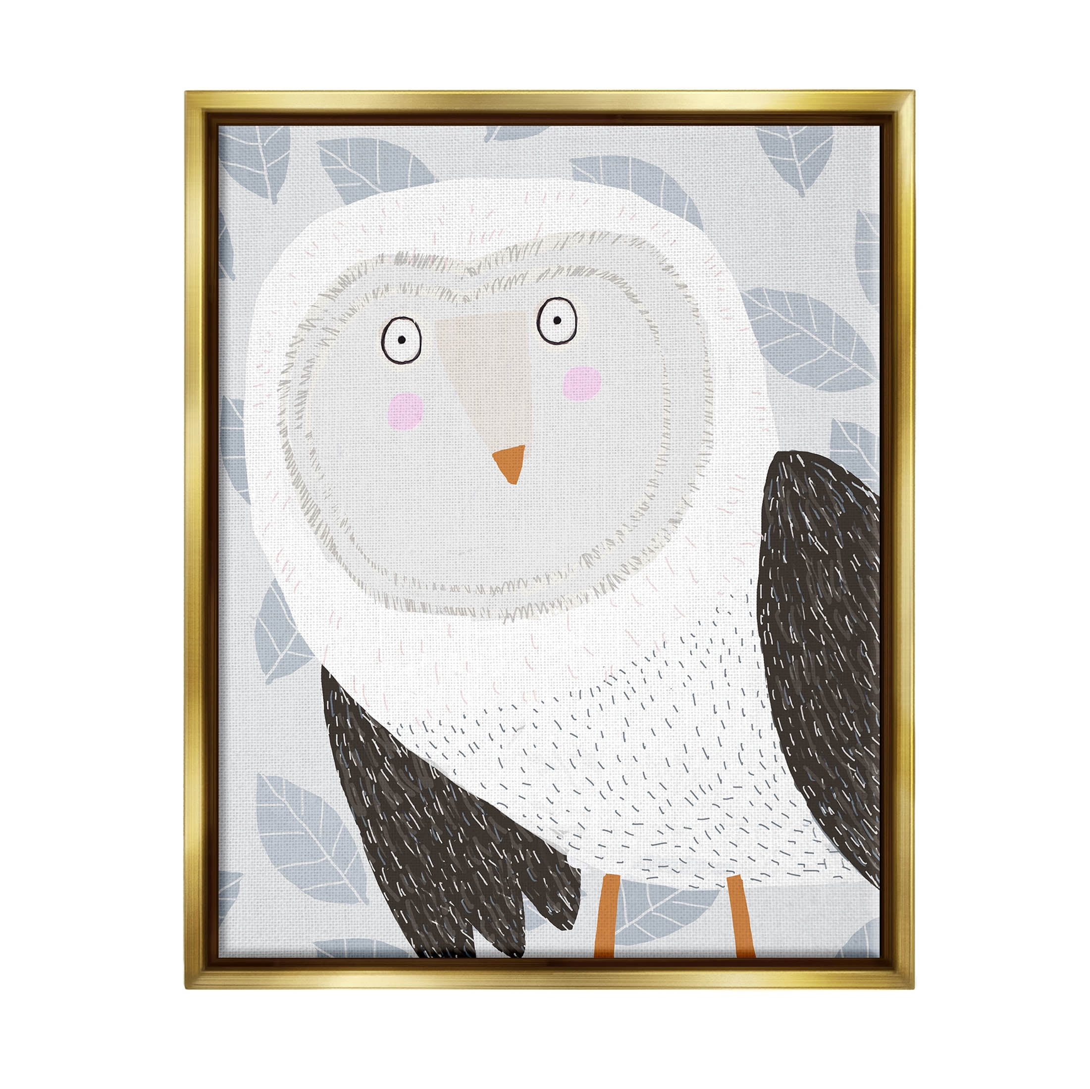 Stupell Industries Leaf Patterned Owl Bird Graphic Art Metallic Gold Floating Framed Canvas Print Wall Art, Design by Carla Daly