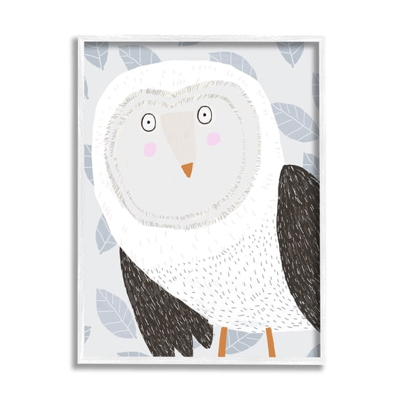 Stupell Industries Leaf Patterned Owl Bird Graphic Art White Framed Art Print Wall Art, Design by Carla Daly