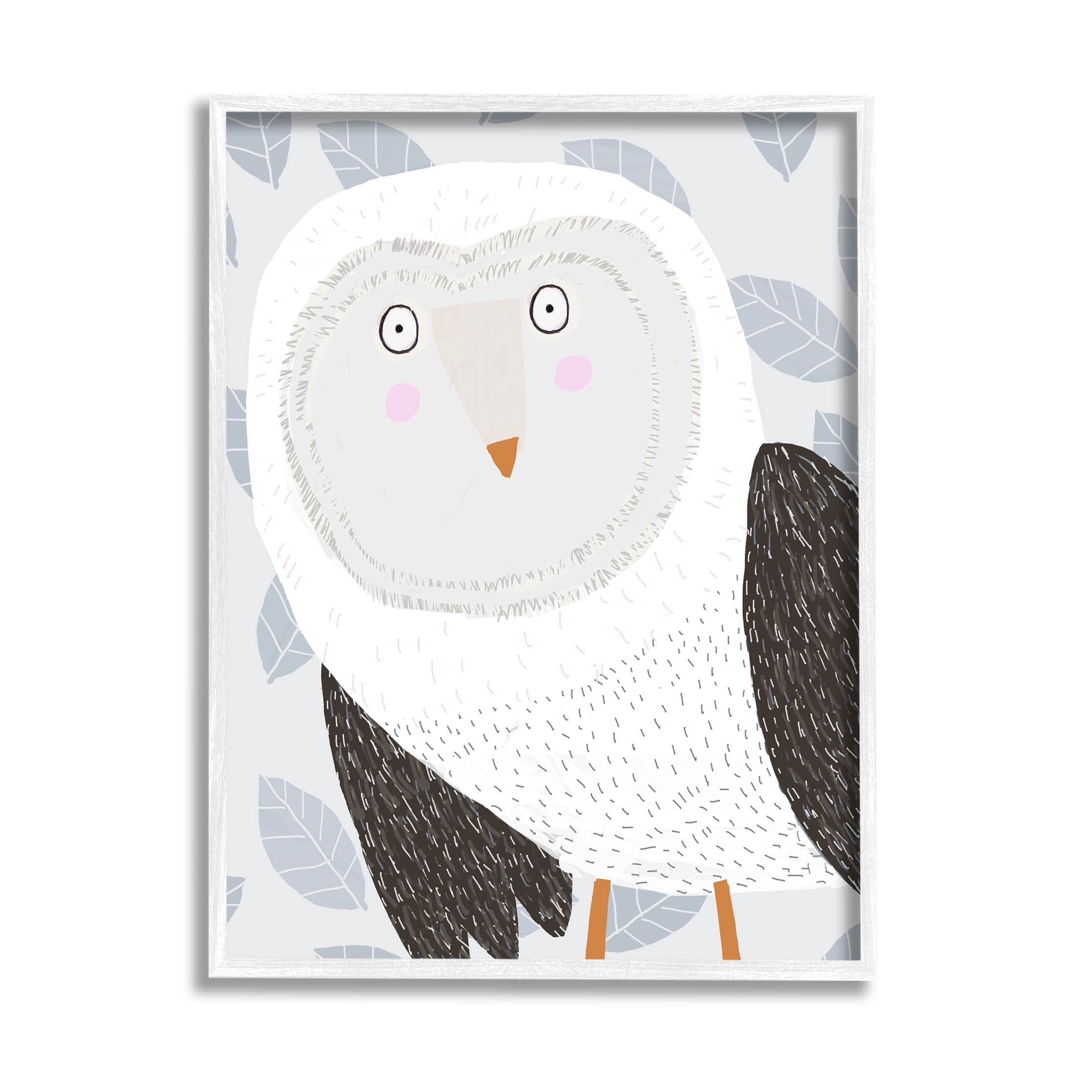 Stupell Industries Leaf Patterned Owl Bird Graphic Art White Framed Art Print Wall Art, Design by Carla Daly