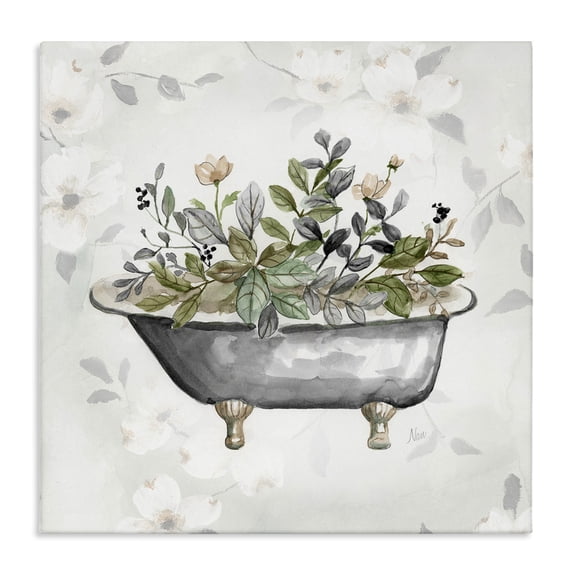 Stupell Industries French Country Leaf Patterned Tub Canvas Art, 17 x 17, by Nan