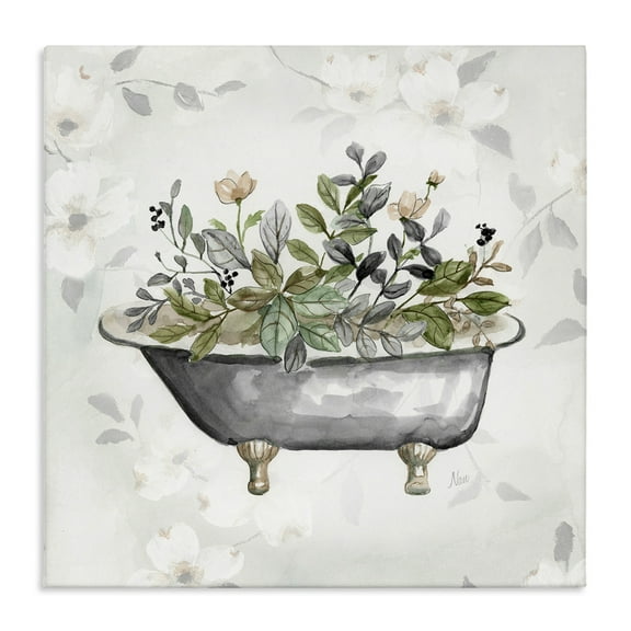 Stupell Industries Leaf Patterned Tub Typography Painting Gallery Wrapped Canvas Art Print Wall Art, 17 x 17