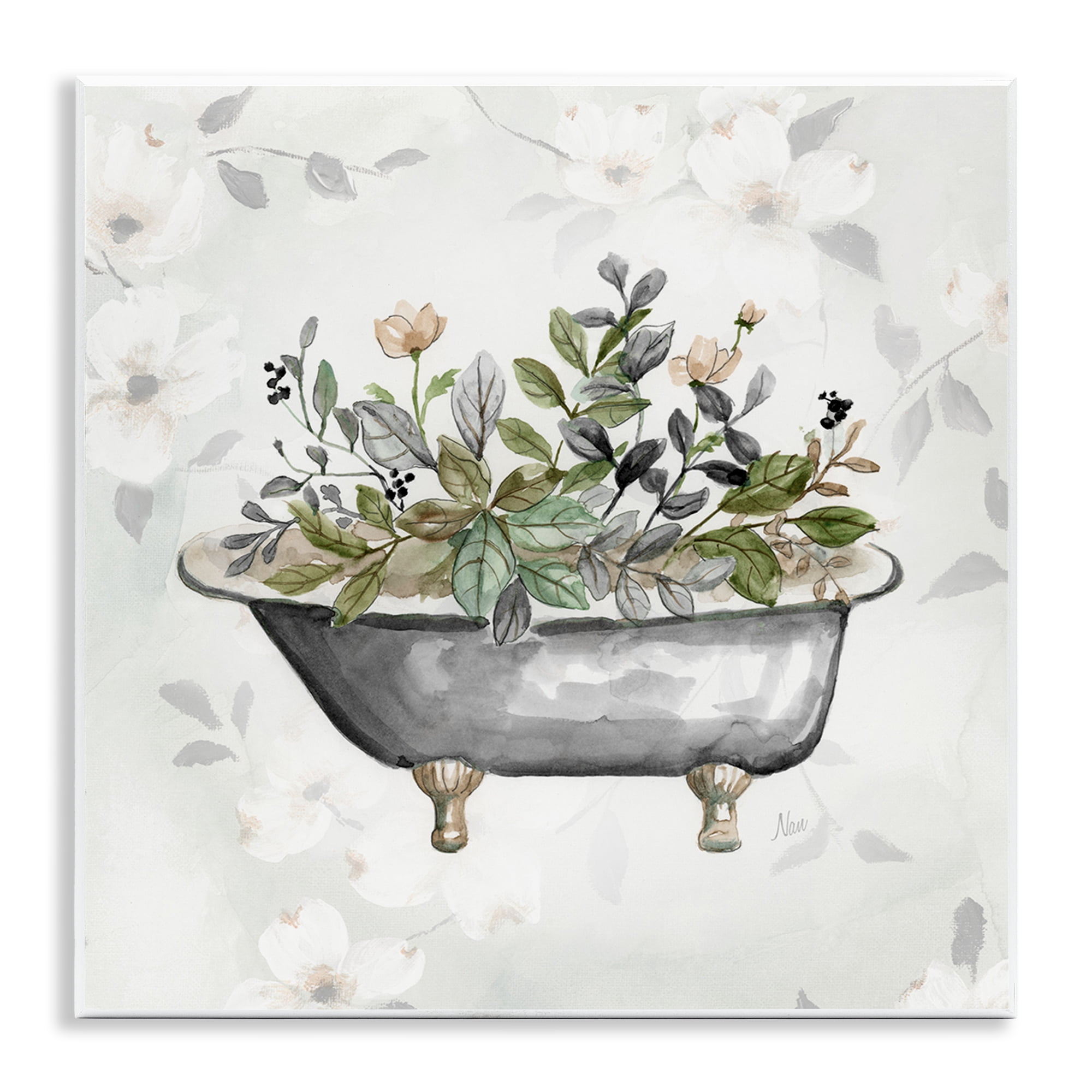 Stupell Industries Leaf Patterned Tub Typography Painting Unframed Art Print Wall Art, 12 x 12