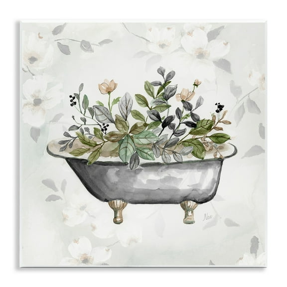 Stupell Industries Leaf Patterned Tub Typography Painting Unframed Art Print Wall Art, 12 x 12