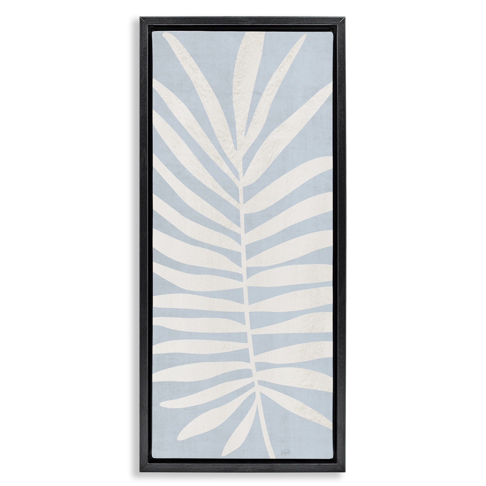 Stupell Industries Leaf Silhouette on Sky Blue Black Framed Floater Canvas Wall Art, design by Natalie Carpentieri
