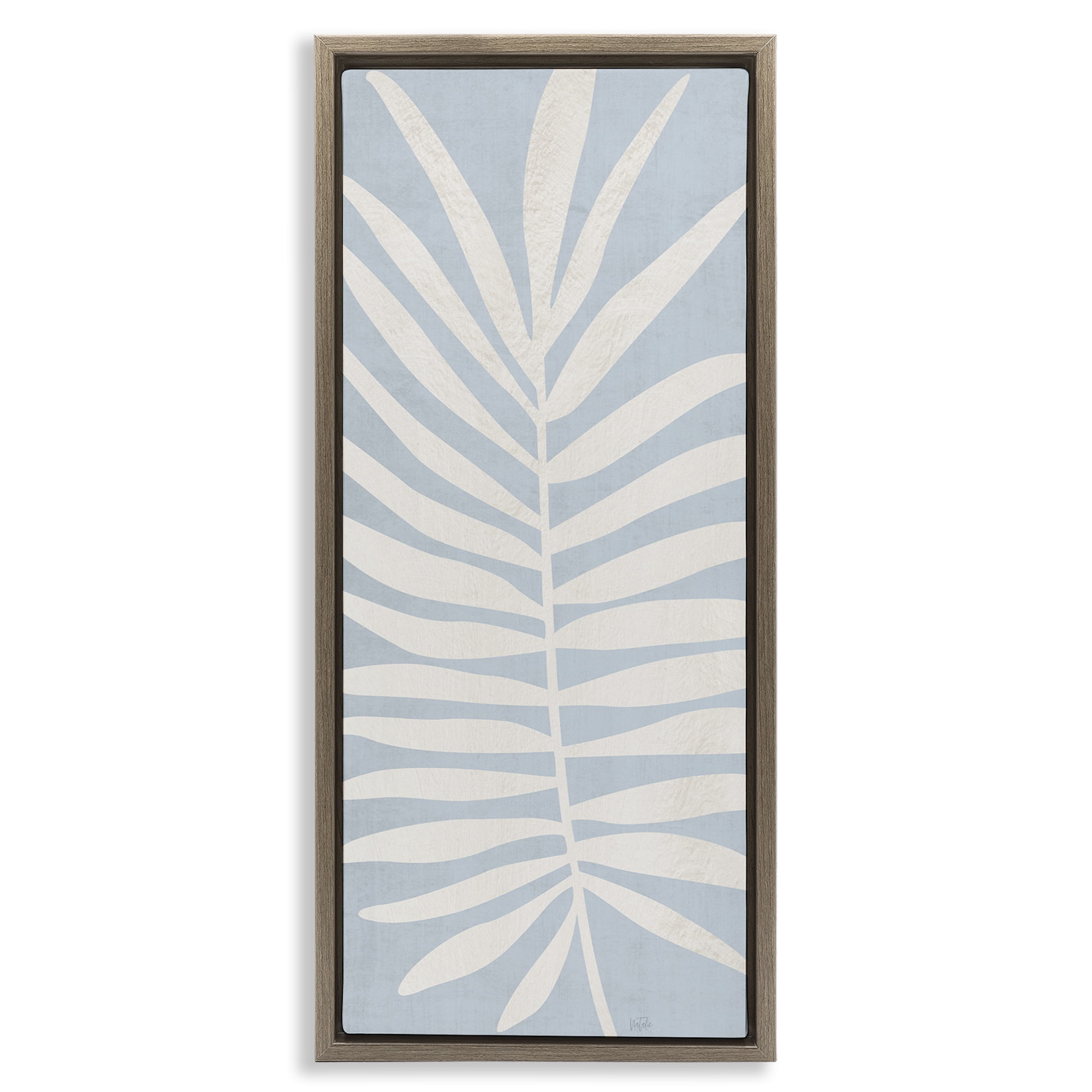 Stupell Industries Leaf Silhouette on Sky Blue Brown Framed Floater Canvas Wall Art, design by Natalie Carpentieri