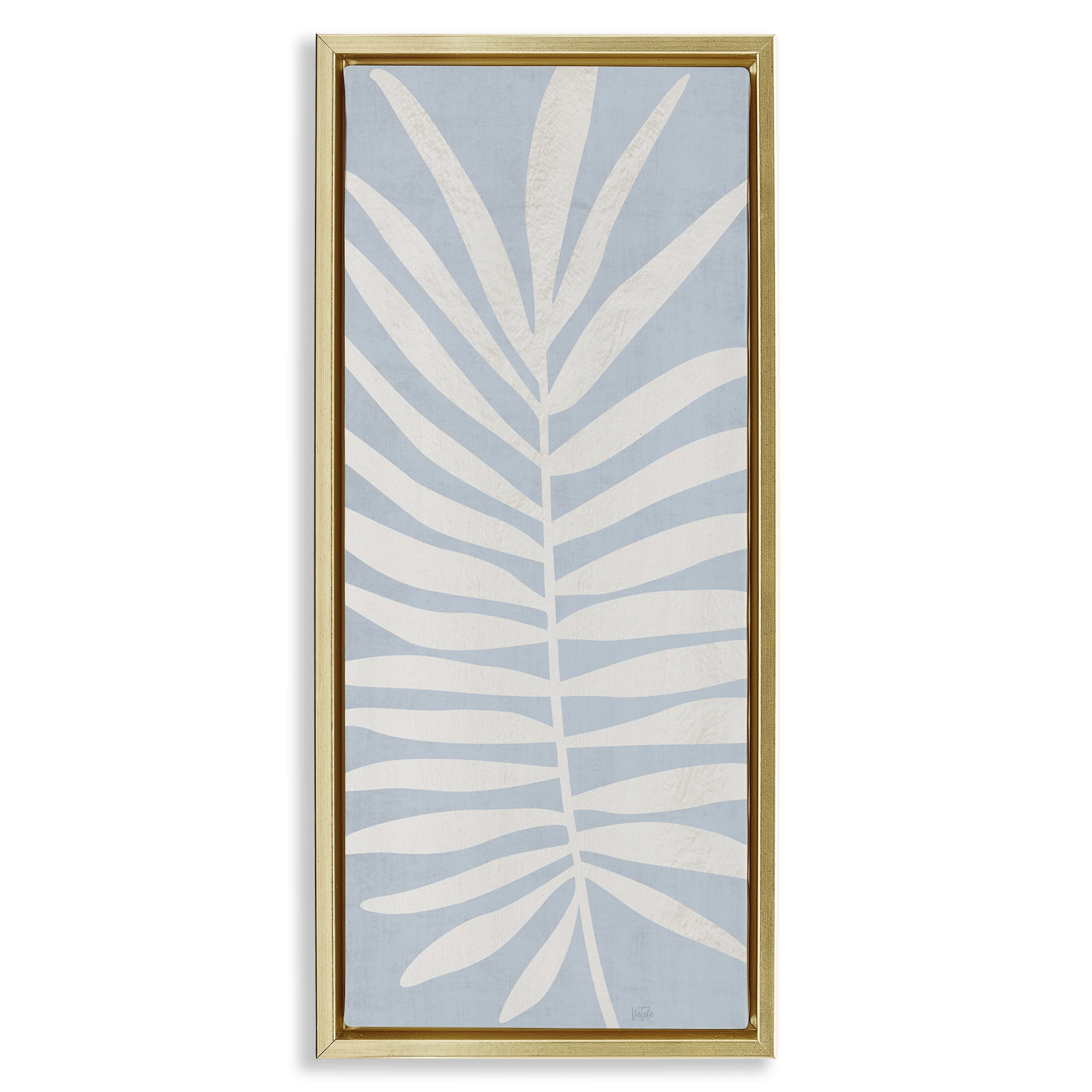 Stupell Industries Leaf Silhouette on Sky Blue Gold Framed Floater Canvas Wall Art, design by Natalie Carpentieri