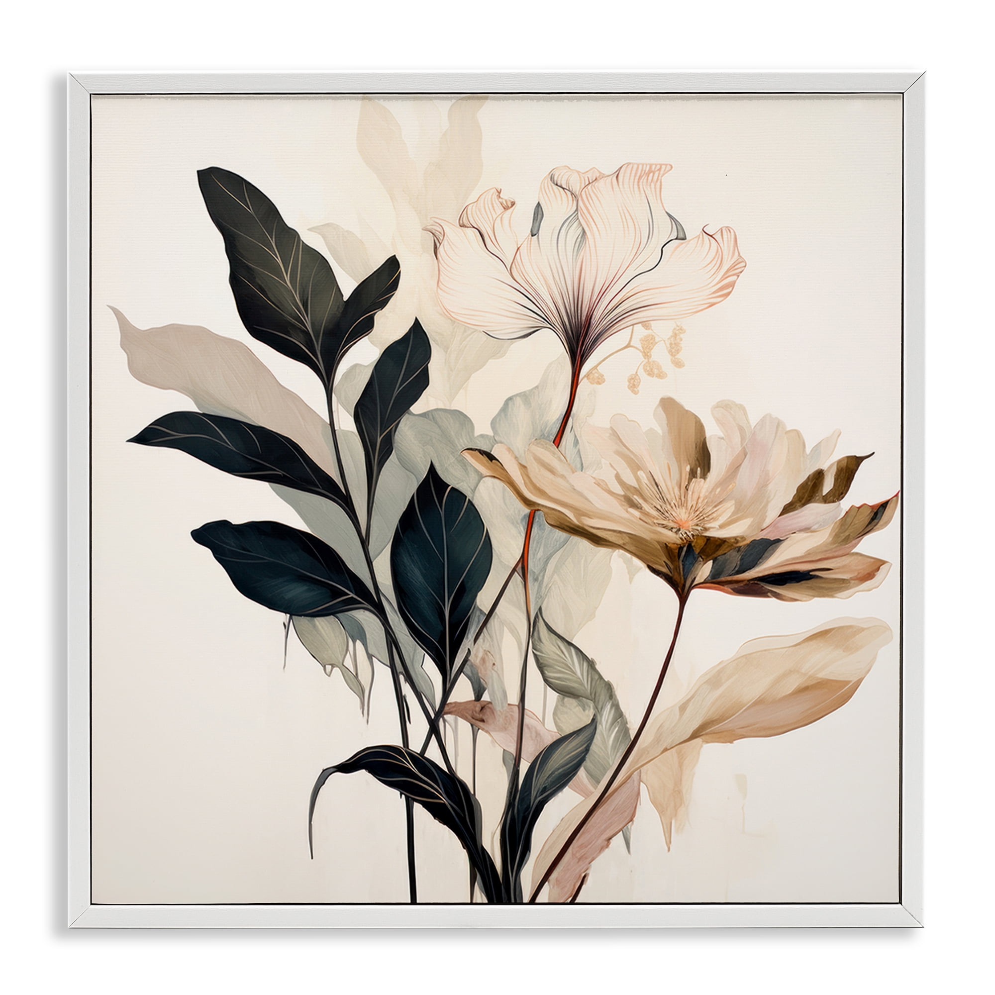 Stupell Industries Leaf Sprig & Flower Plants & Flowers Painting White Framed Art Print Wall Art, 24 x 24