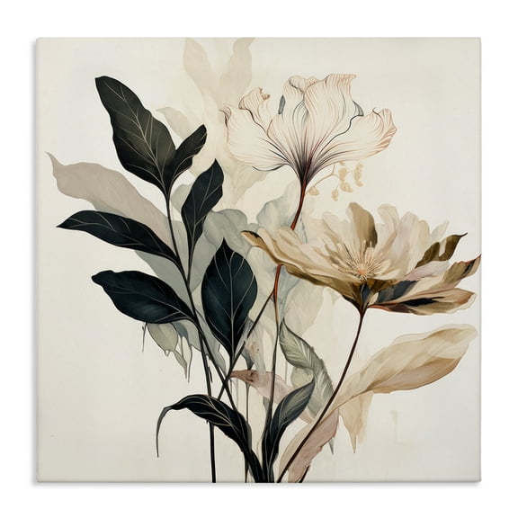 Stupell Industries Leaf Sprig & Flower Plants & Flowers Painting Wrapped Canvas Art Print Wall Art, 17 x 17