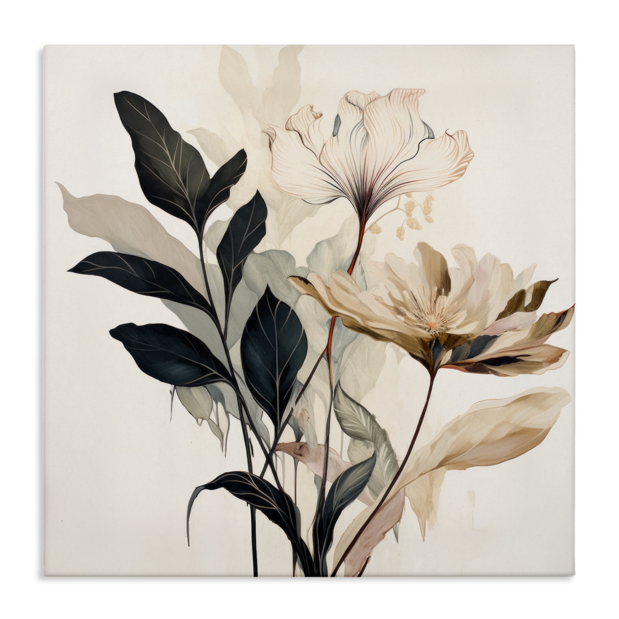 Stupell Industries Leaf Sprig & Flower Plants & Flowers Painting Wrapped Canvas Art Print Wall Art, 30 x 30