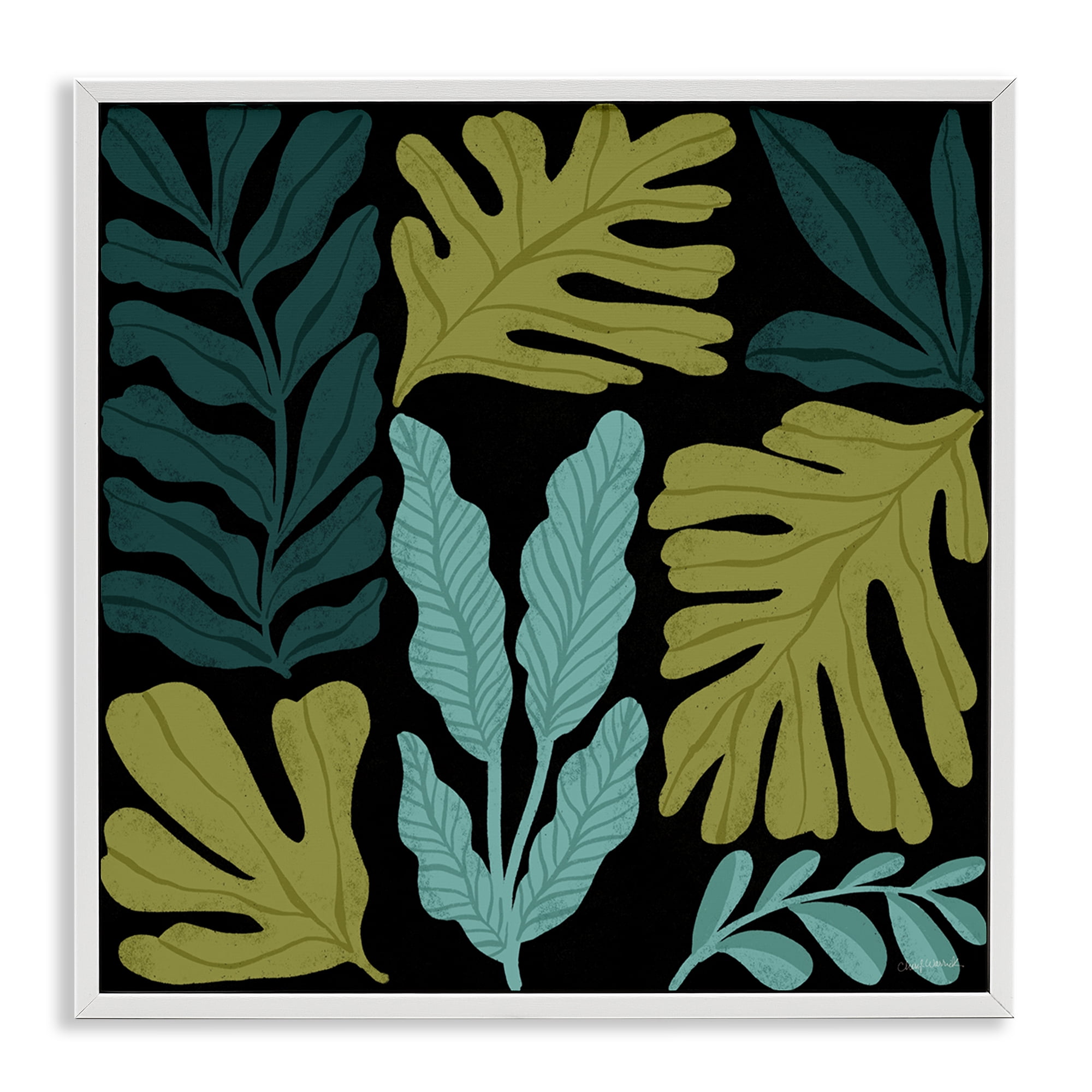 Stupell Industries Leaf Sprigs Collage Plants & Flowers Painting White Framed Art Print Wall Art, 17 x 17