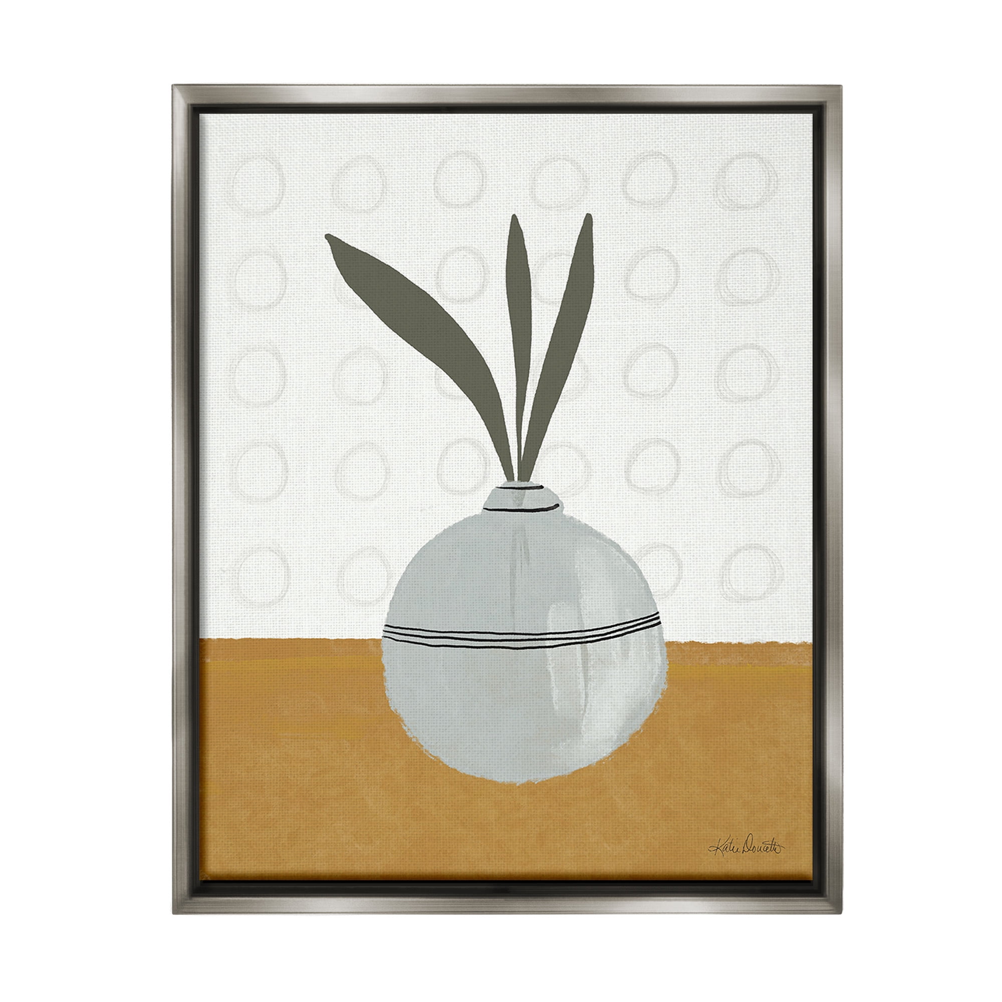 Stupell Industries Leaf Sprigs in Vase Botanical & Floral Painting Gray Floater Framed Canvas Art Print Wall Art, 17 x 21