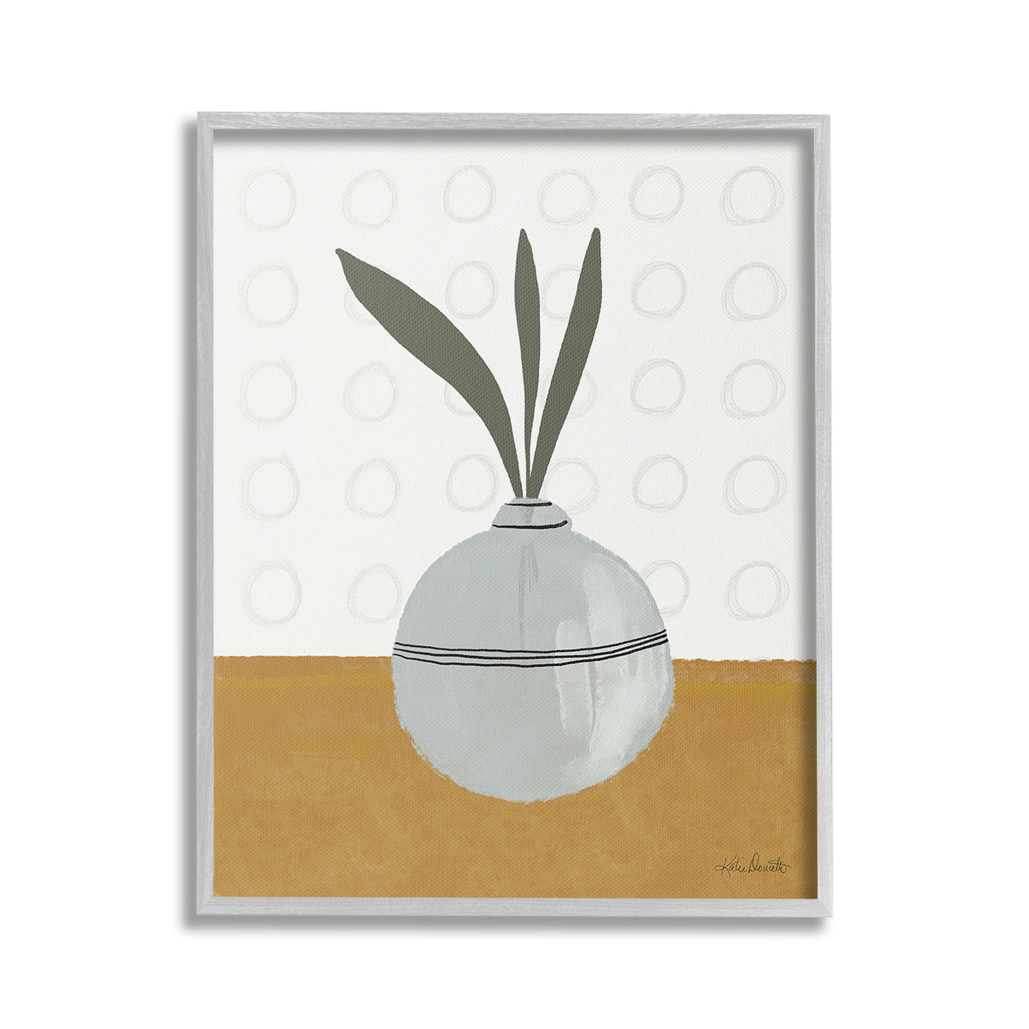 Stupell Industries Leaf Sprigs in Vase Botanical & Floral Painting Gray Framed Art Print Wall Art, 24 x 30
