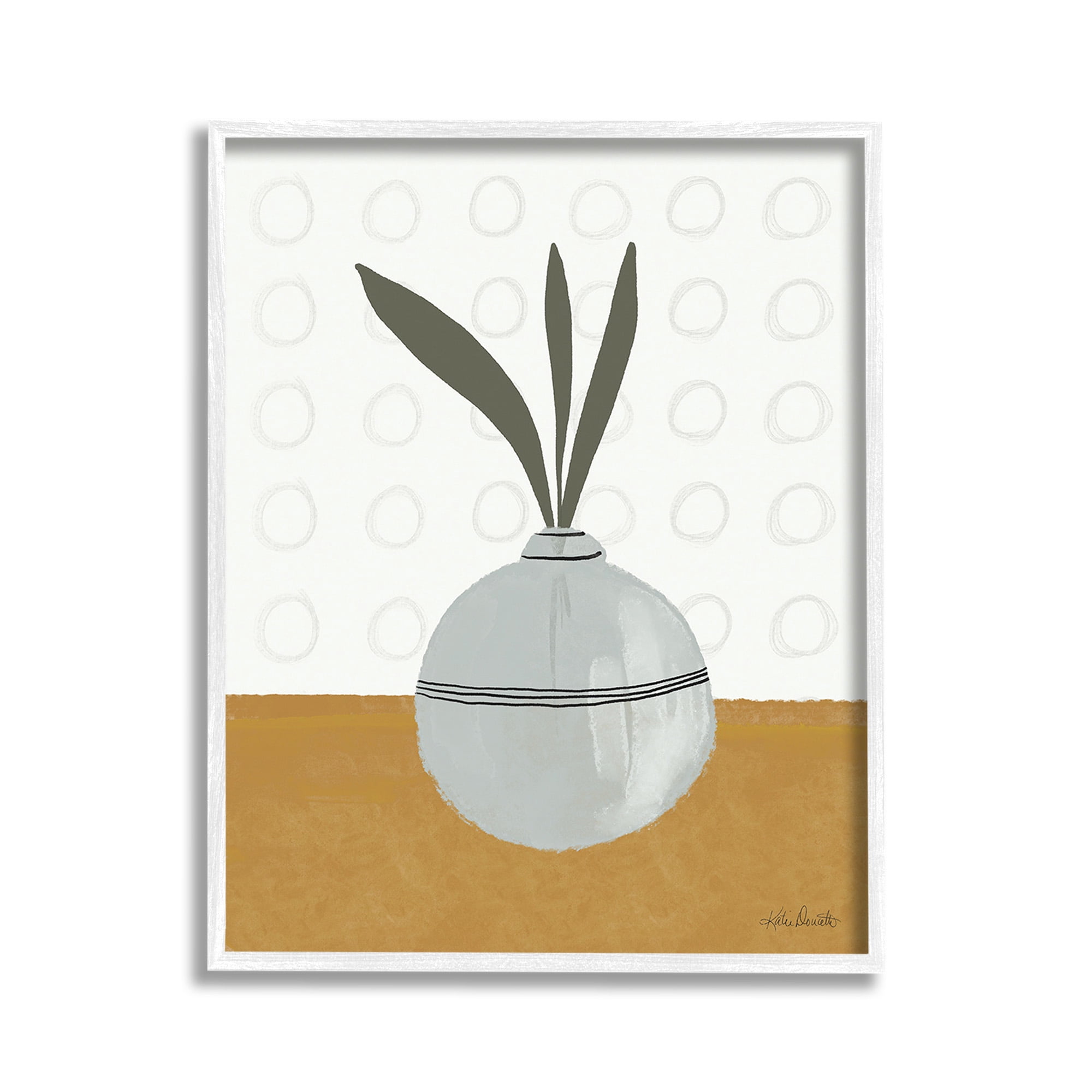 Stupell Industries Leaf Sprigs in Vase Botanical & Floral Painting White Framed Art Print Wall Art, 11 x 14