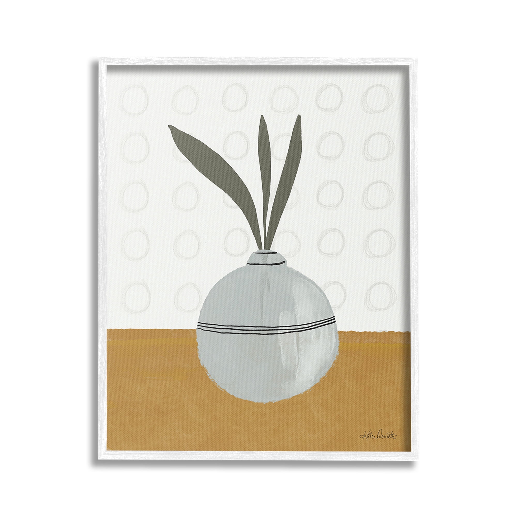 Stupell Industries Leaf Sprigs in Vase Botanical & Floral Painting White Framed Art Print Wall Art, 16 x 20