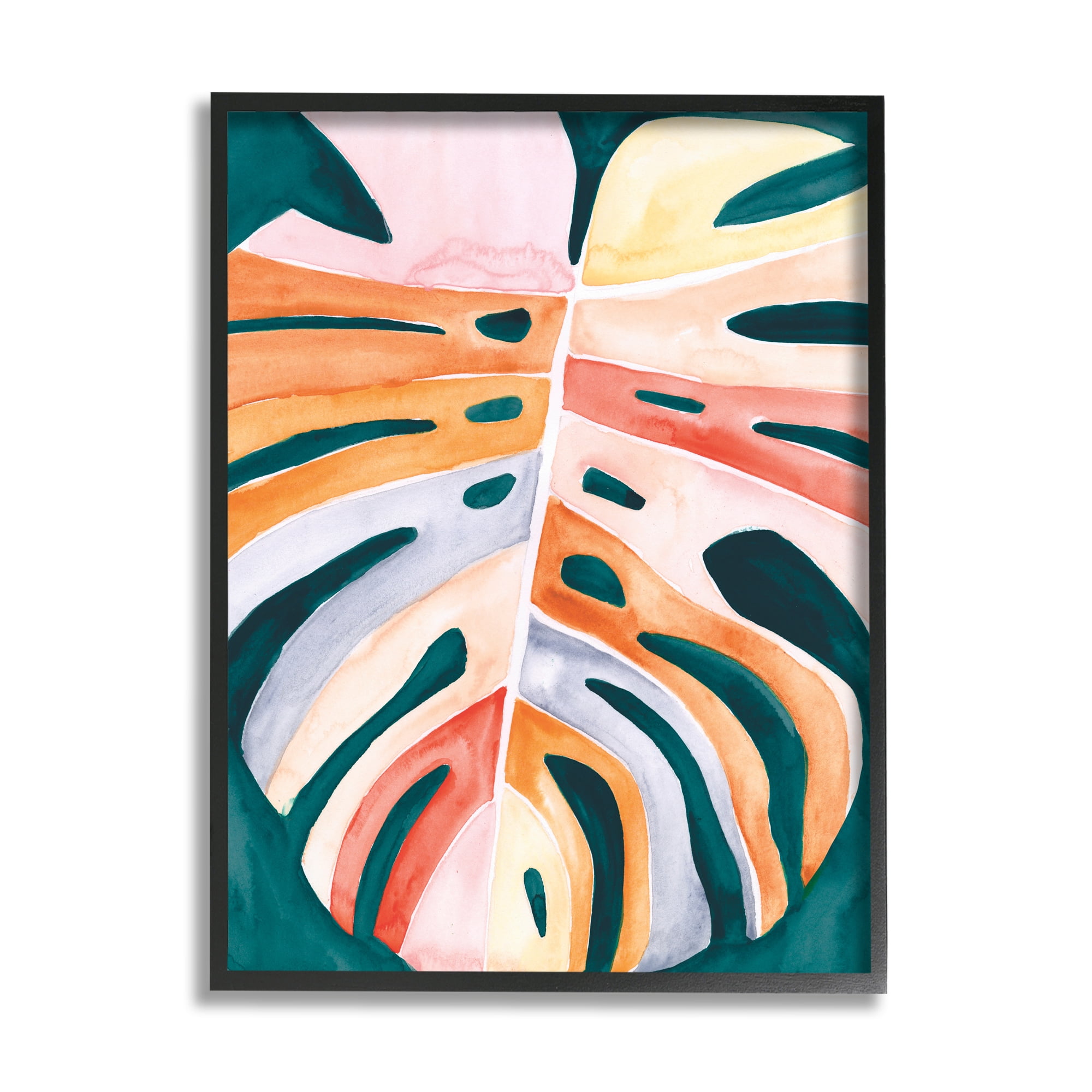 Stupell Industries Leaf in Abstract Hues Botanical & Floral Painting Black Framed Art Print Wall Art, 24 x 30