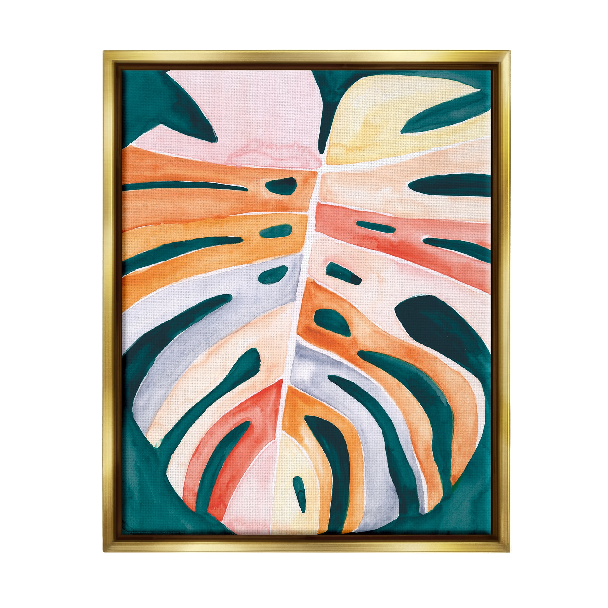Gold Floater Framed Abstract Leaf Painting on Wood