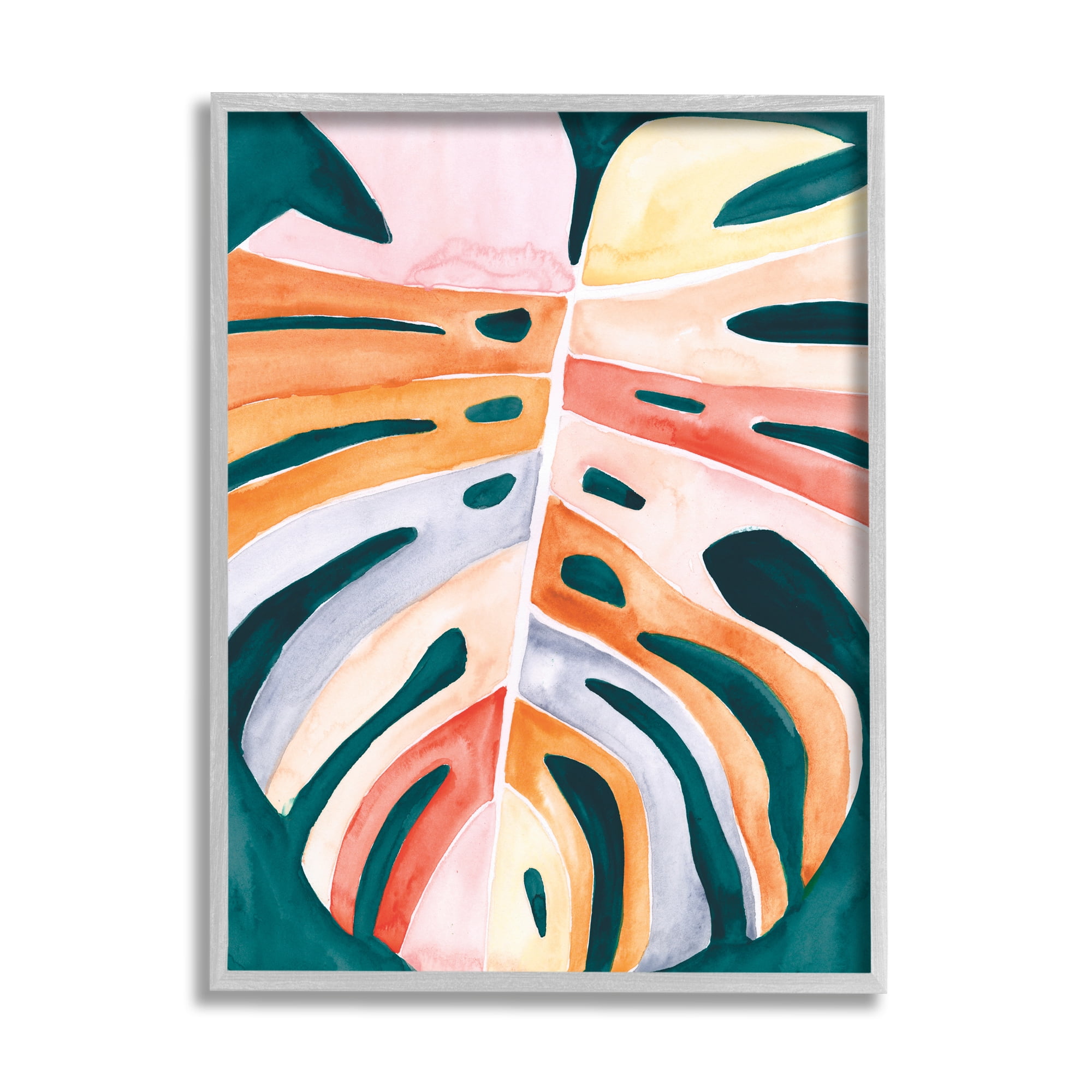 Stupell Industries Leaf in Abstract Hues Botanical & Floral Painting Gray Framed Art Print Wall Art, 24 x 30