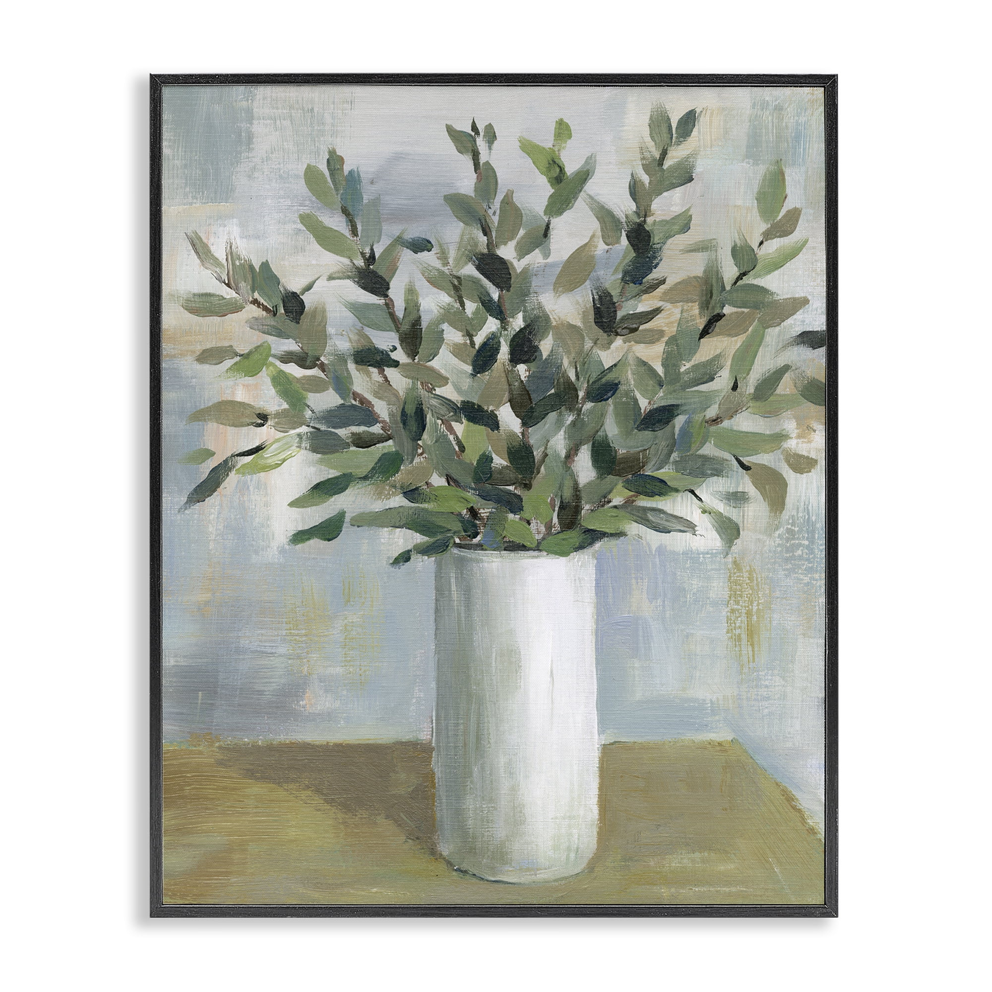 Stupell Industries Leafy Green Plant Vase Plants & Flowers Painting Black Framed Art Print Wall Art, 16 x 20
