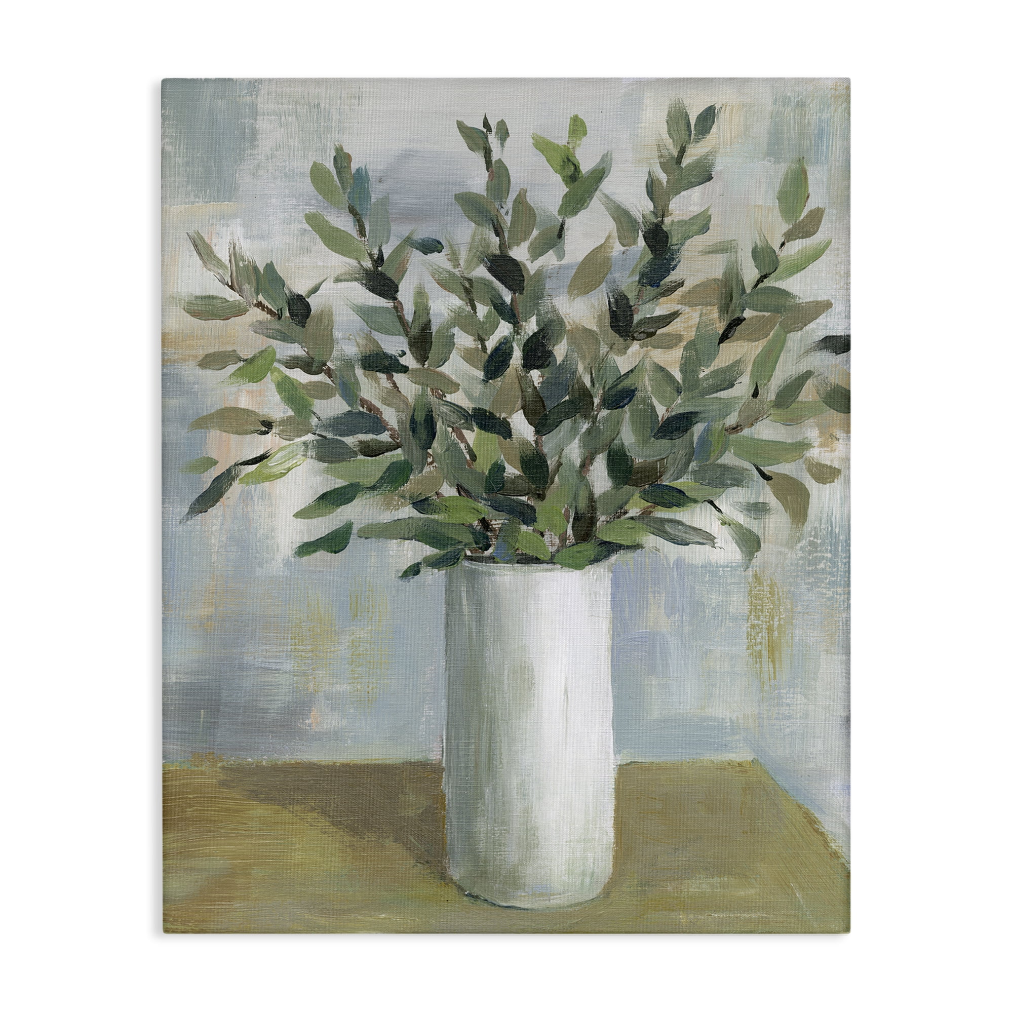 Stupell Industries Leafy Green Plant Vase Plants & Flowers Painting Wrapped Canvas Art Print Wall Art, 16 x 20