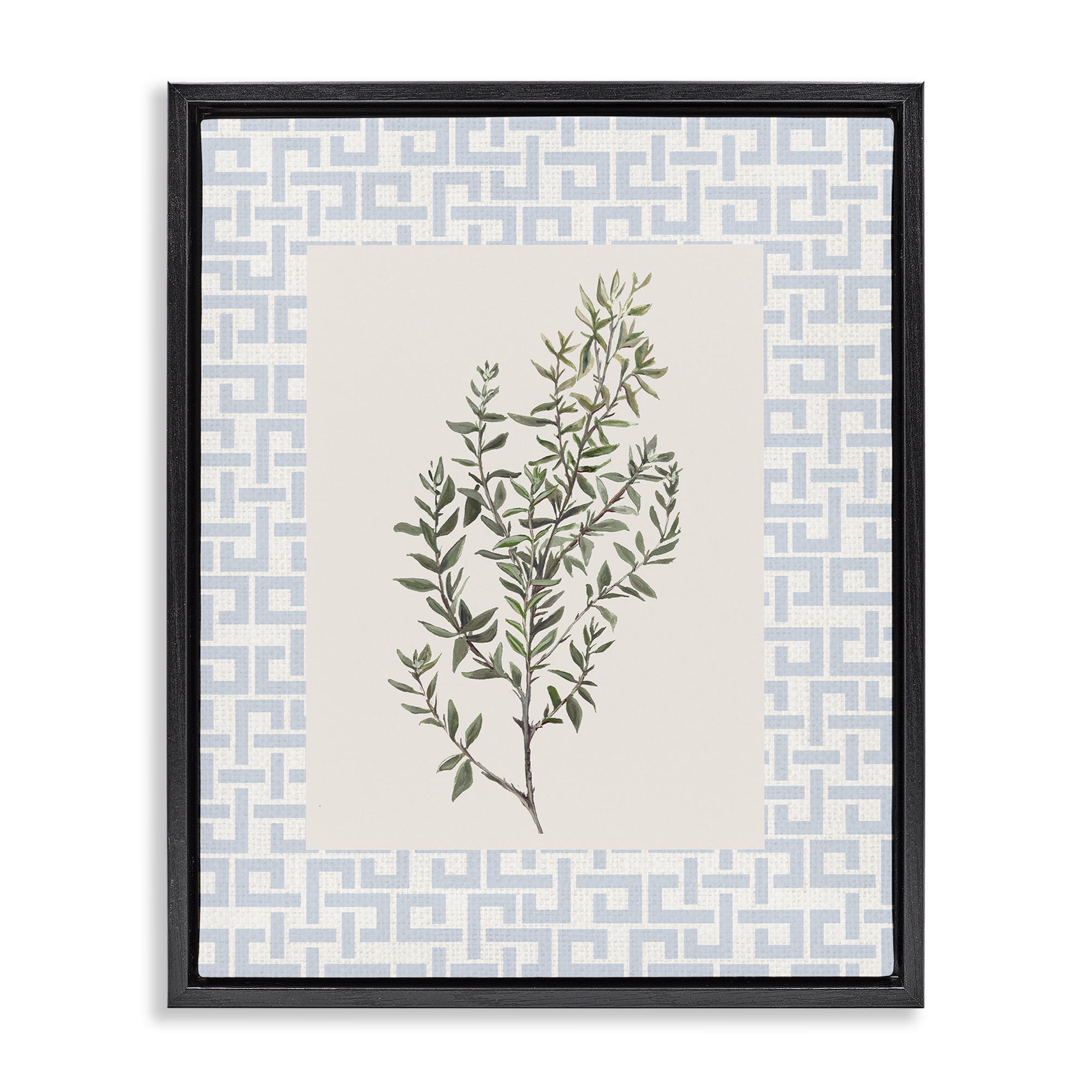 Stupell Industries Leafy Herb on Geometric Black Framed Floater Canvas Wall Art, design by Diannart