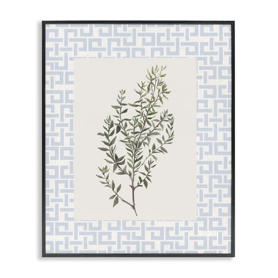 Stupell Industries French Country Leafy Herb on Geometric Black Framed Giclee Art, 11 x 14, by Diannart