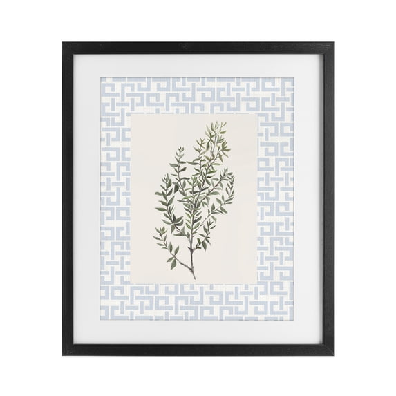 Stupell Industries French Country Leafy Herb on Geometric Black Framed Print Under Glass, 13 x 16, by Diannart