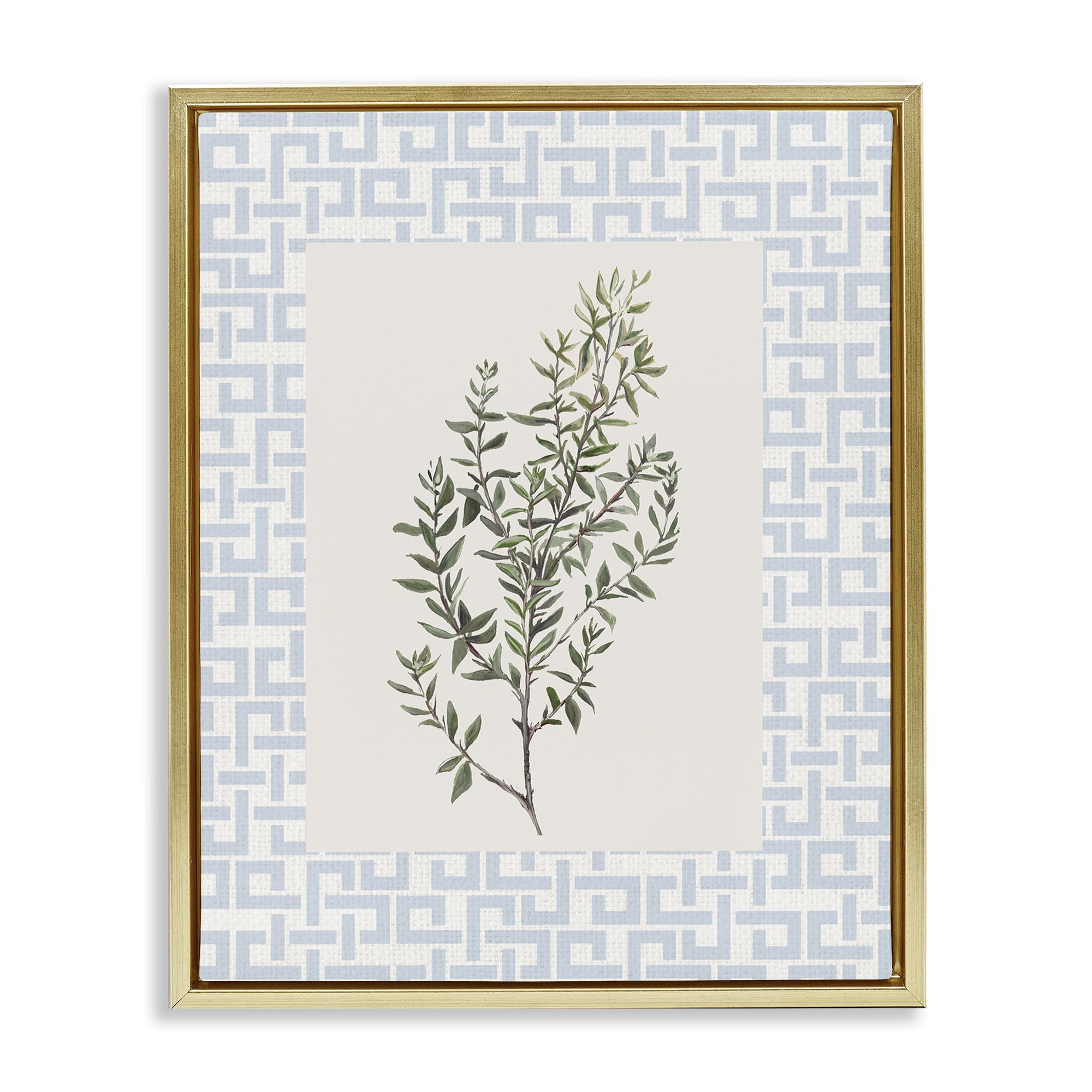 Stupell Industries Leafy Herb on Geometric Gold Framed Floater Canvas Wall Art, design by Diannart