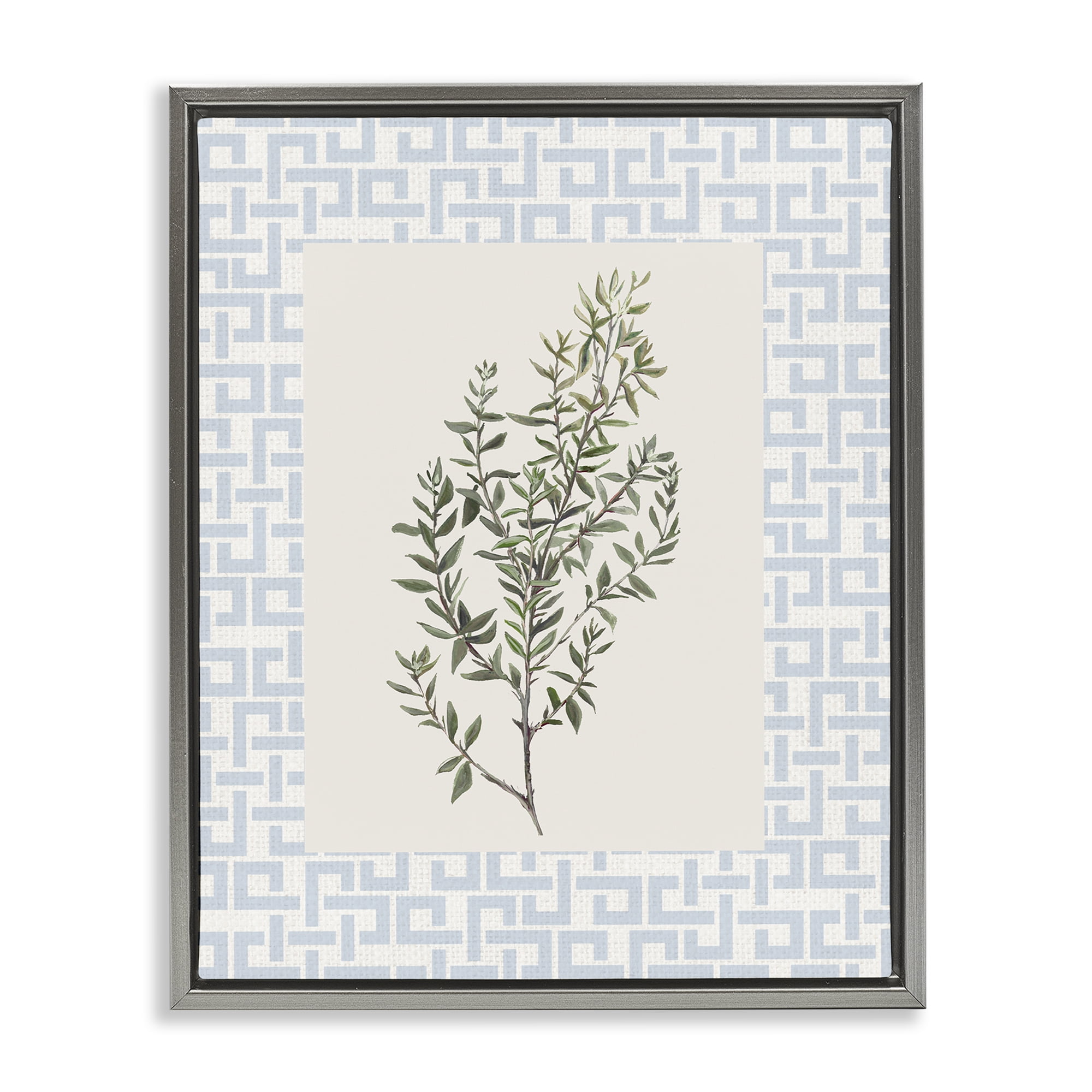 Stupell Industries Leafy Herb on Geometric Gray Framed Floater Canvas Wall Art, design by Diannart