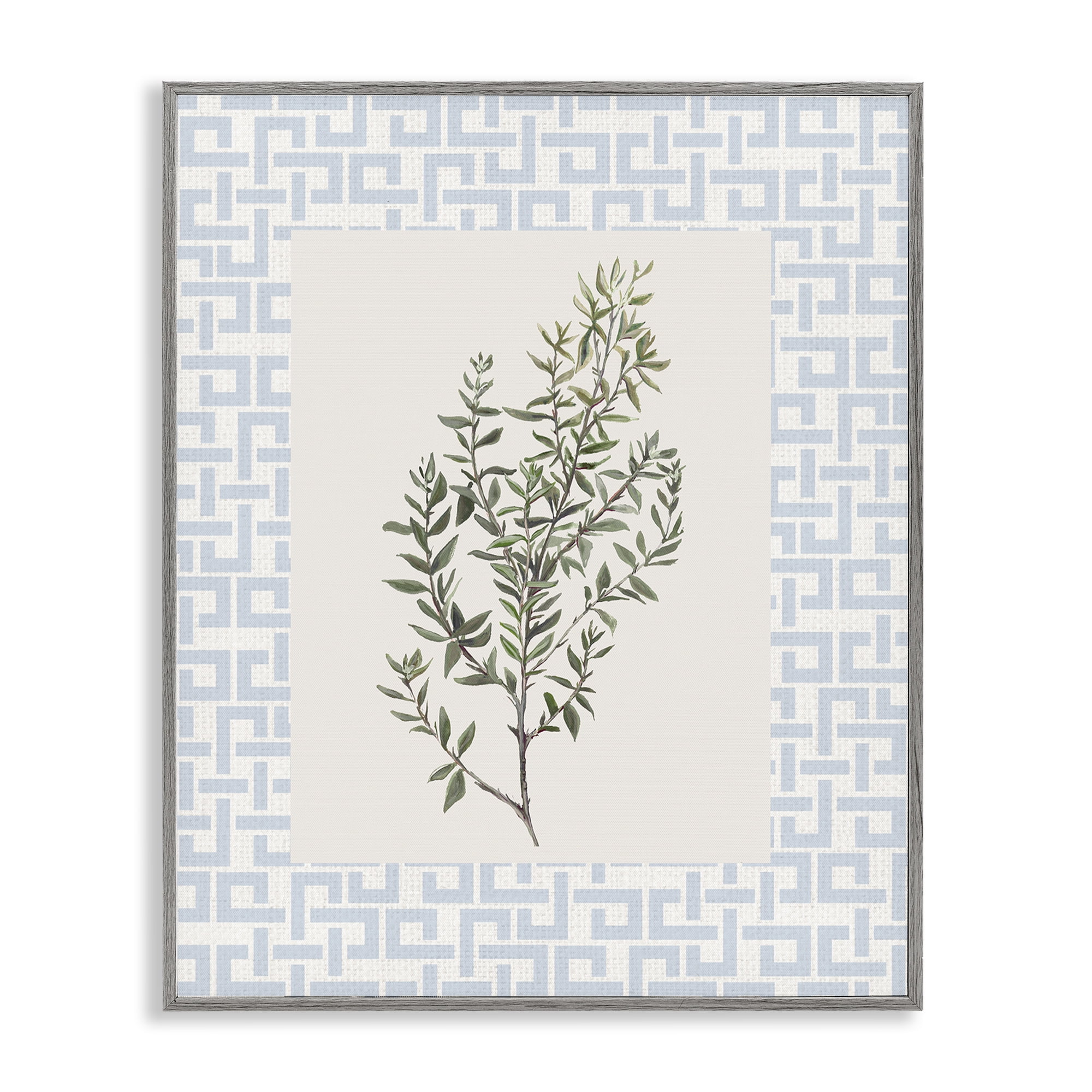 Stupell Industries Leafy Herb on Geometric Gray Framed Giclee Art, design by Diannart