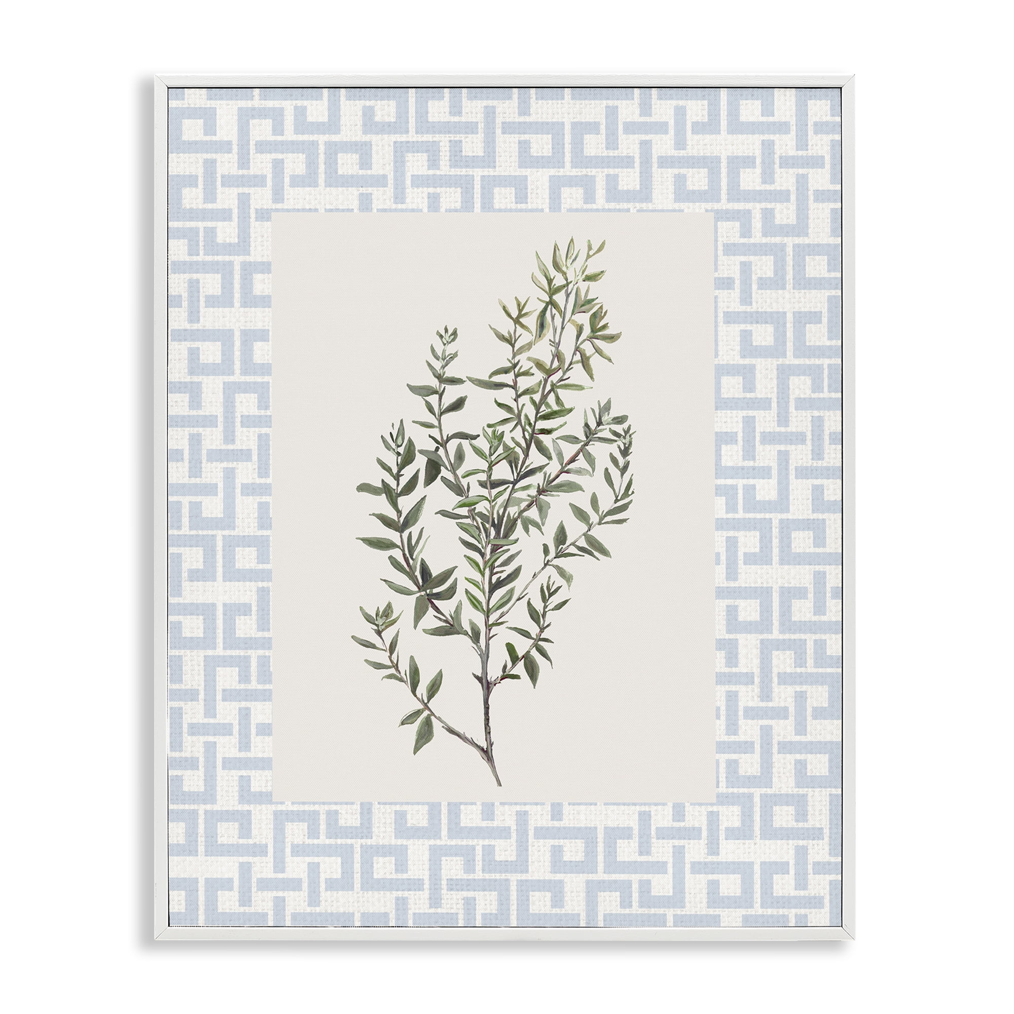 Stupell Industries Leafy Herb on Geometric White Framed Giclee Art, design by Diannart